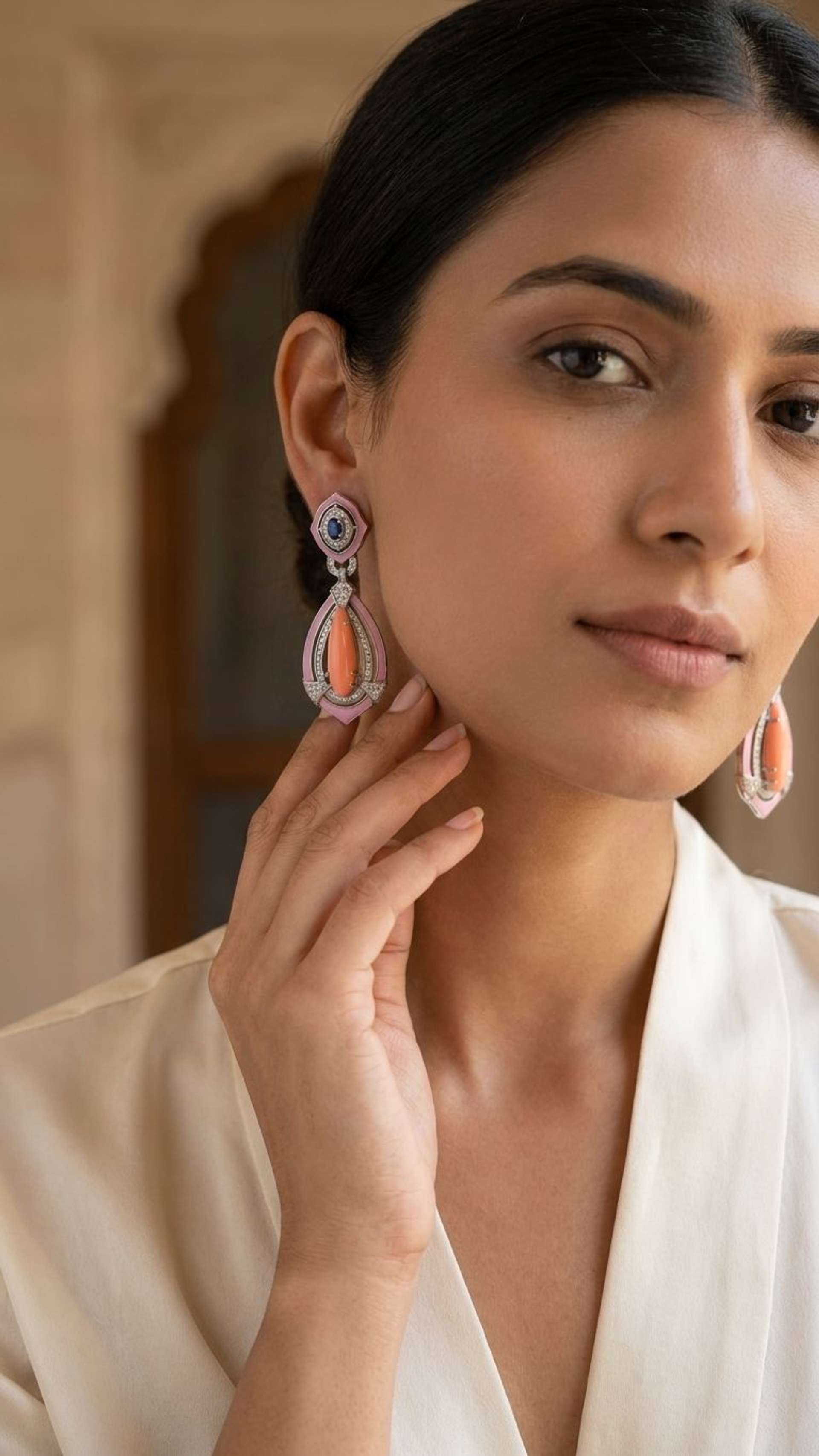 Blue Sapphire Coral Earrings in 92.5 sterling silver by Surya Jewellers Jaipur
