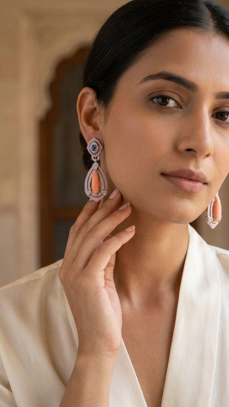 Blue sapphire Blue sapphire Coral Earrings — 92.5 Sterling Silver