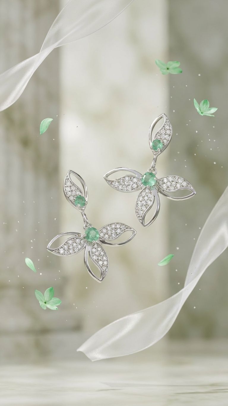 Emerald Earrings view 2 — Earrings in 92.5 Sterling Silver