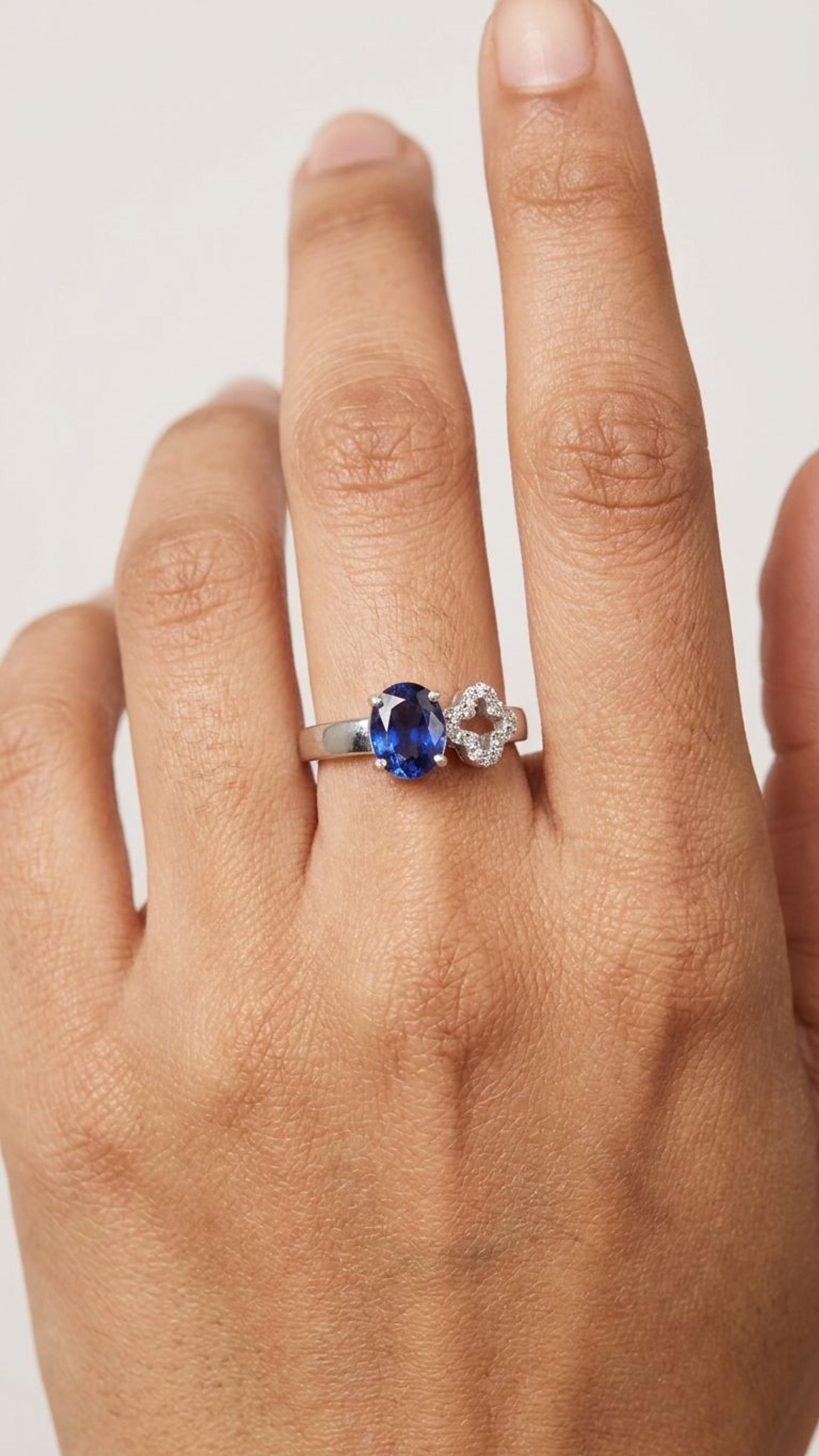 Blue Sapphire Blue Sapphire Ring in 92.5 Sterling Silver — Surya Jewellers Jaipur