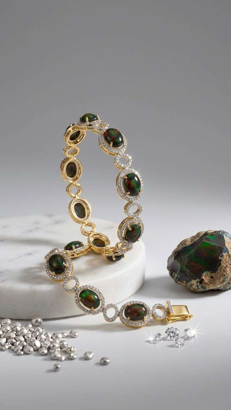 Black Opal Bracelet in 92.5 sterling silver by Surya Jewellers Jaipur