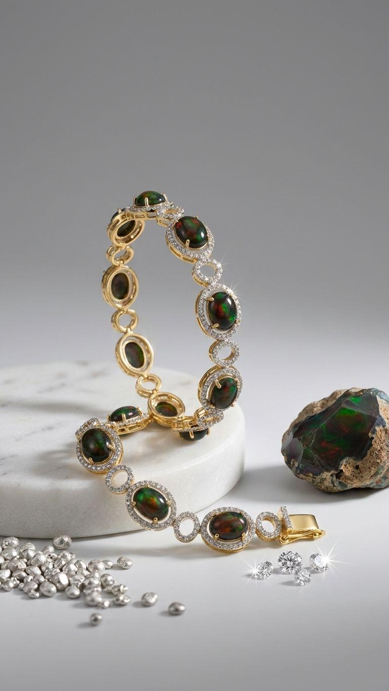 Black opal Black Opal Bracelet in 92.5 Sterling Silver — Surya Jewellers Jaipur