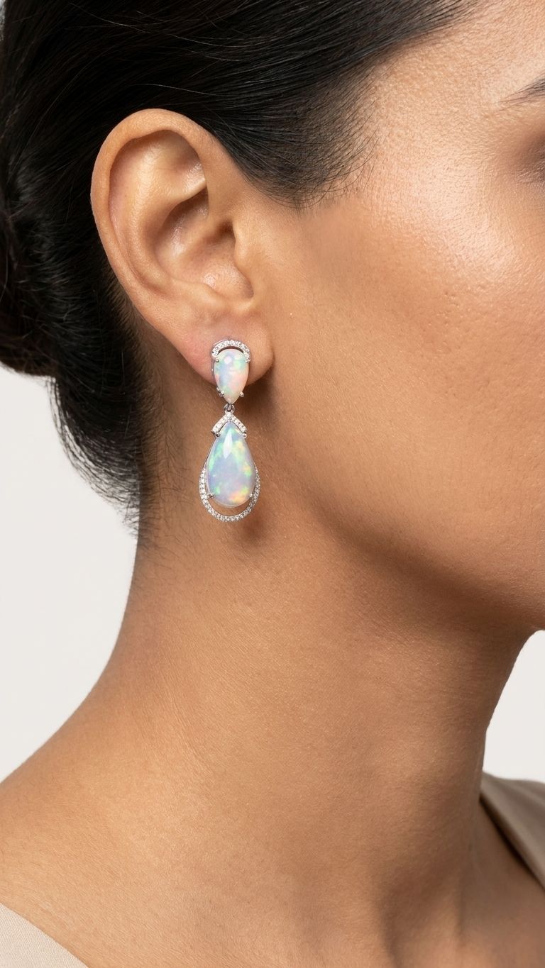 Opal Earrings view 4 — Earrings in 92.5 Sterling Silver