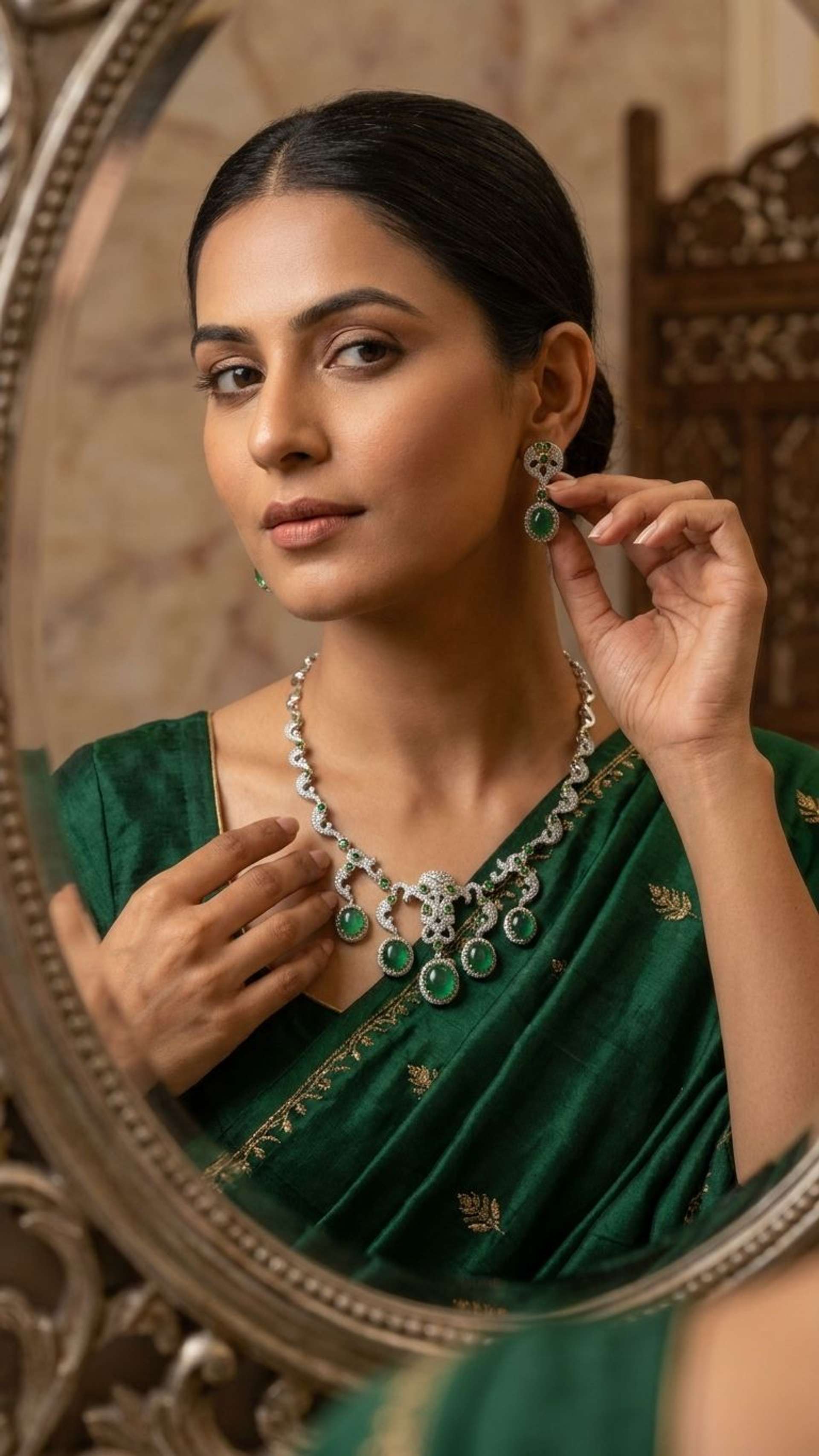 Emerald Necklace in 92.5 sterling silver by Surya Jewellers Jaipur