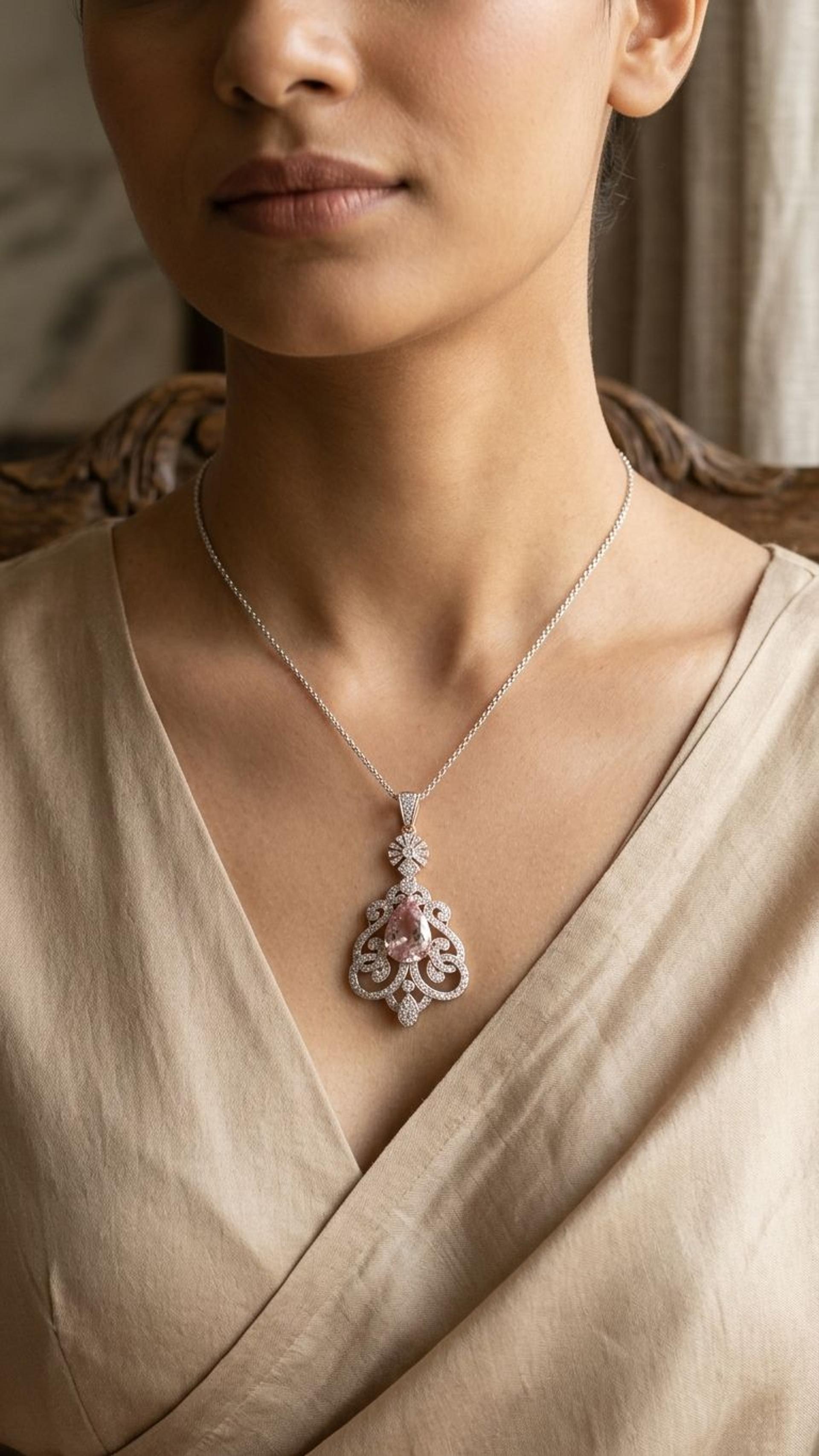 Morganite Stone Pendant view 3 — Pendants in 92.5 Sterling Silver