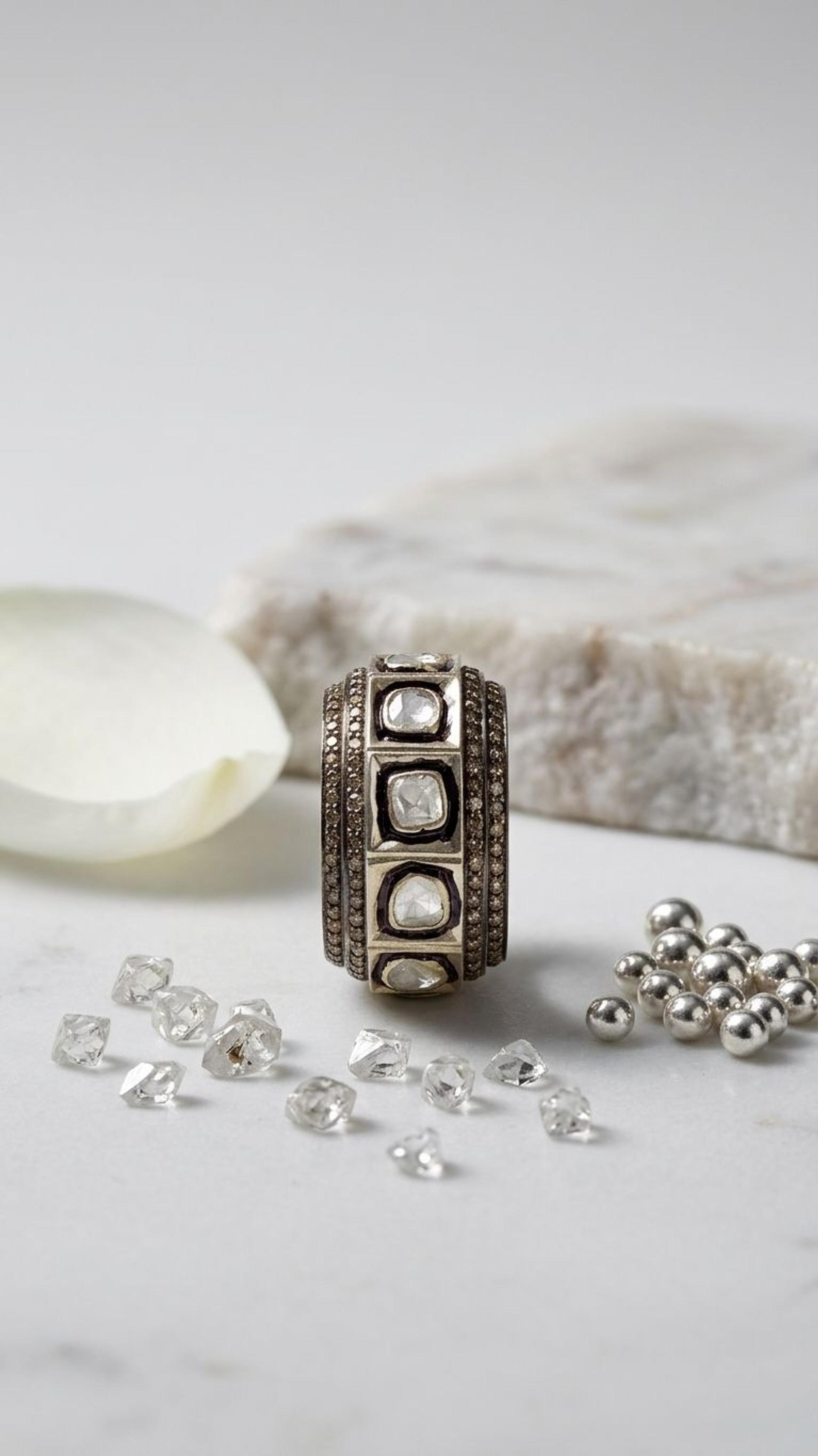 Diamond Polki Ring view 2 — Rings in 92.5 Sterling Silver