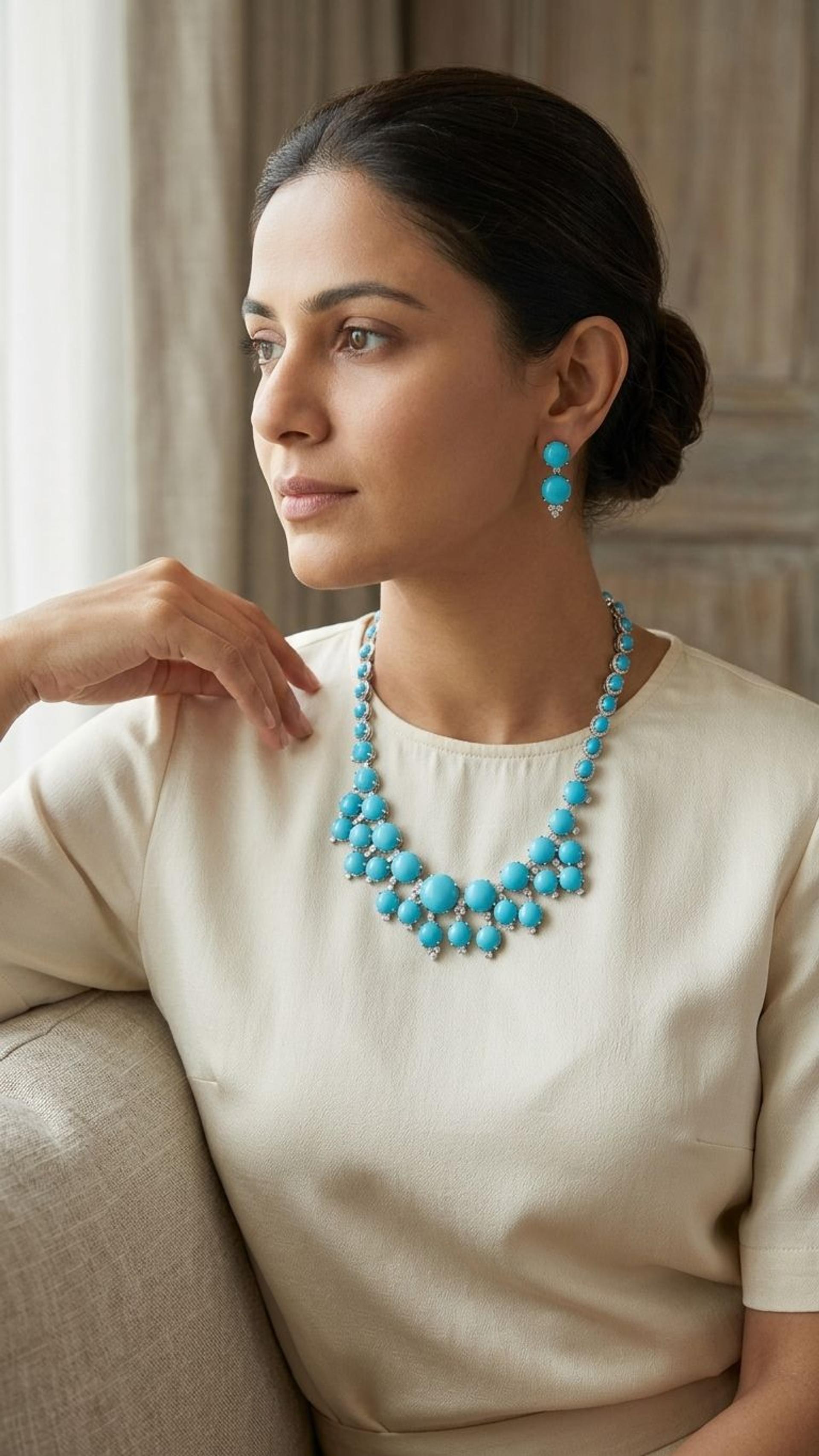 Turquoise Turquoise Necklace in 92.5 Sterling Silver — Surya Jewellers Jaipur