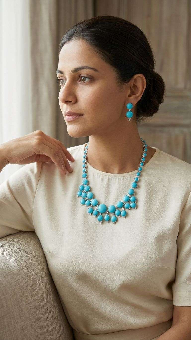 Turquoise Necklace in 92.5 sterling silver by Surya Jewellers Jaipur