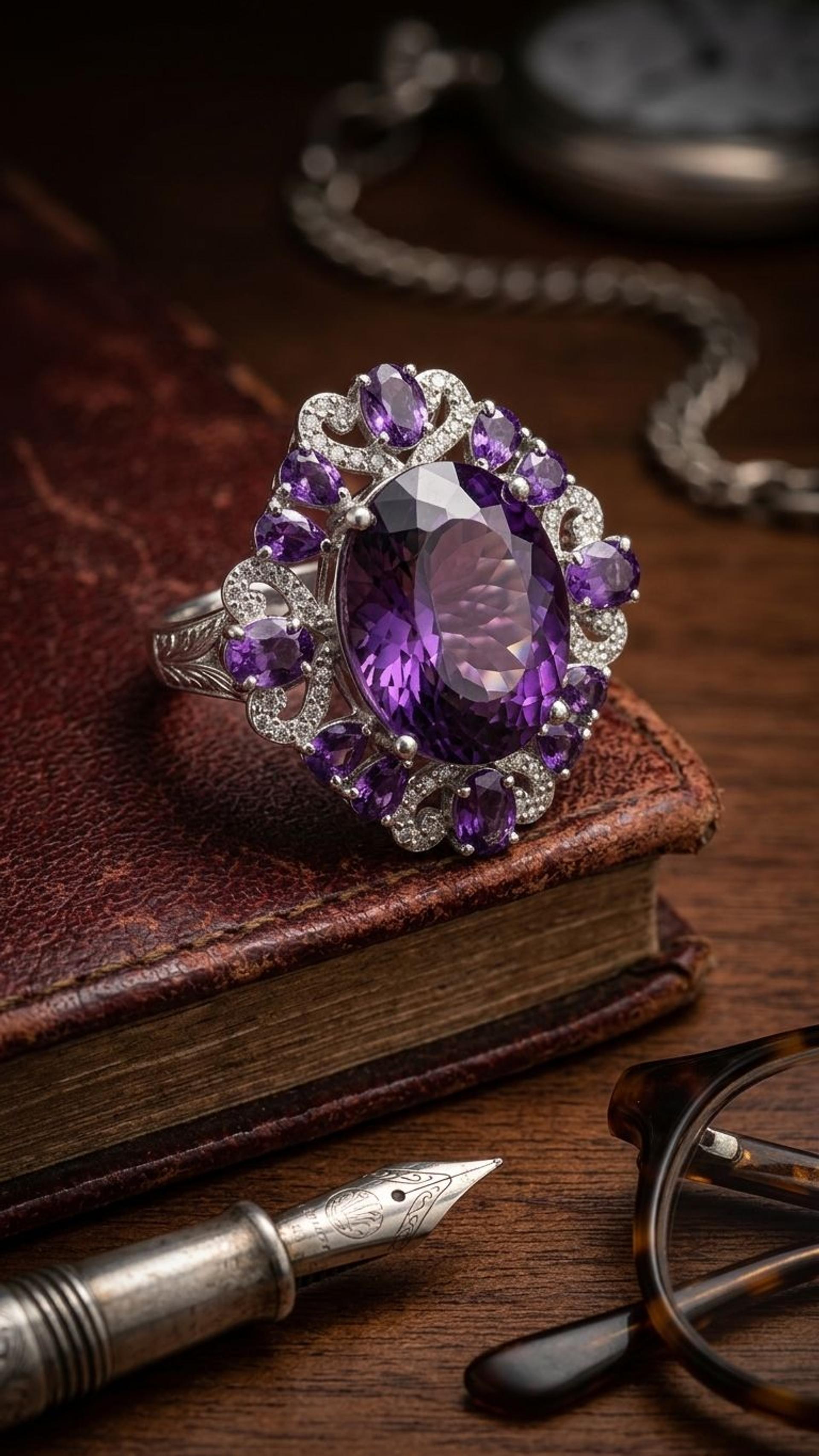 Amethyst Ring view 3 — Rings in 92.5 Sterling Silver