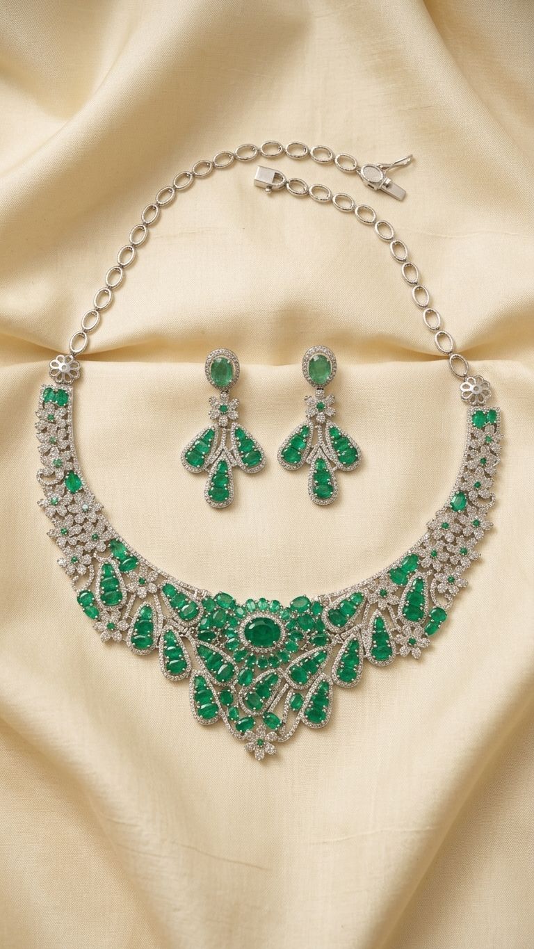 Emerald Necklace view 3 — Necklaces in 92.5 Sterling Silver