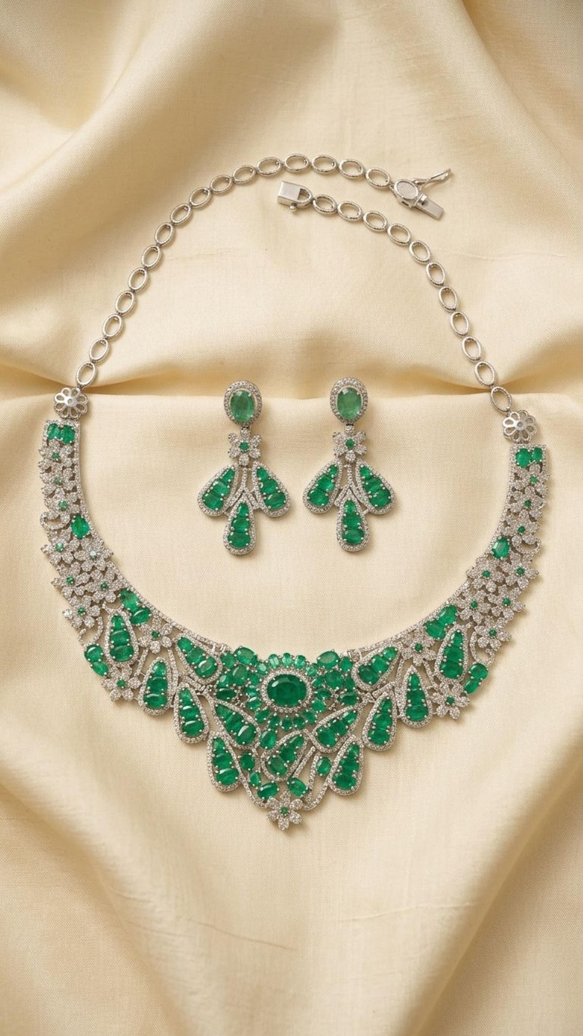 Emerald Necklace view 3 — Necklaces in 92.5 Sterling Silver