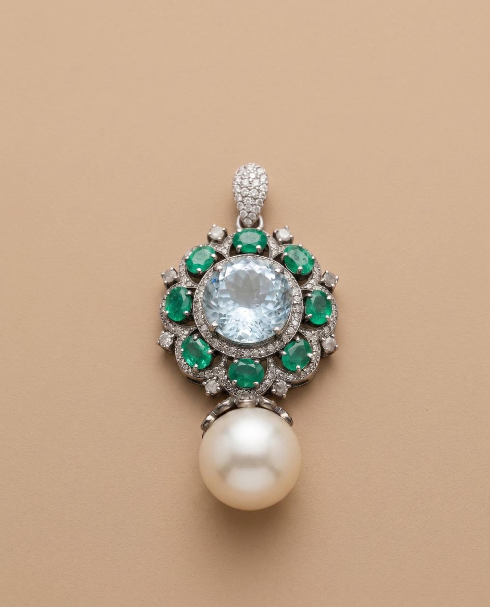 Aquamarine Aquamarine Emerald Pendant in 92.5 Sterling Silver — Surya Jewellers Jaipur