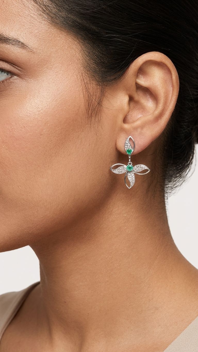 Emerald Earrings view 4 — Earrings in 92.5 Sterling Silver