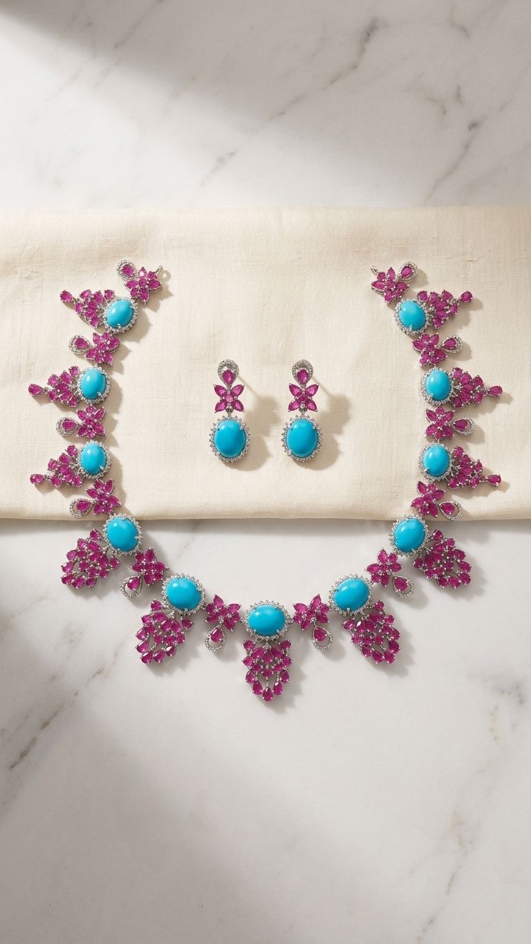 Natural ruby Turquoise Necklace view 3 — Necklaces in 92.5 Sterling Silver