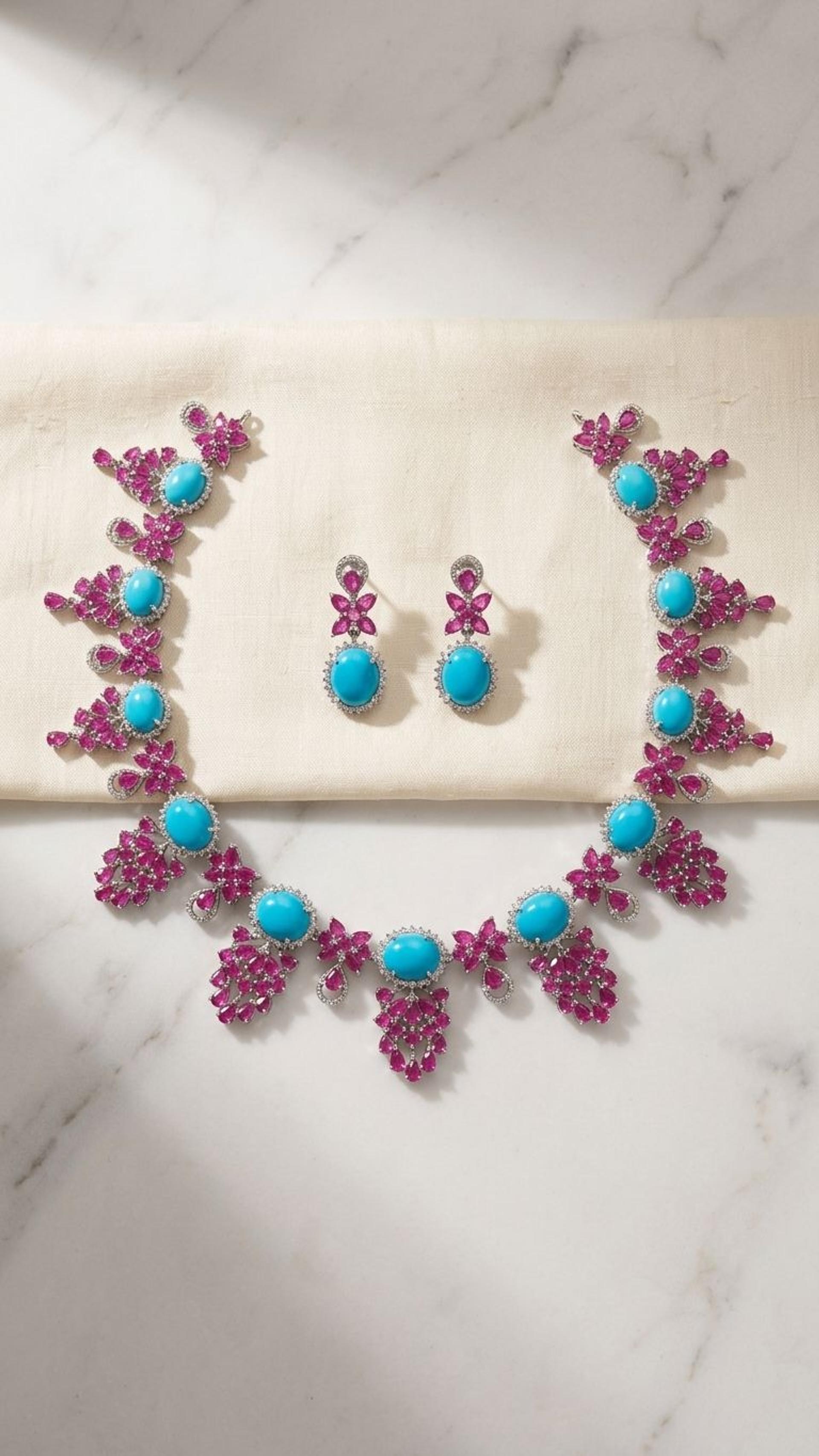 Natural Ruby Turquoise Necklace view 3 — Necklaces in 92.5 Sterling Silver