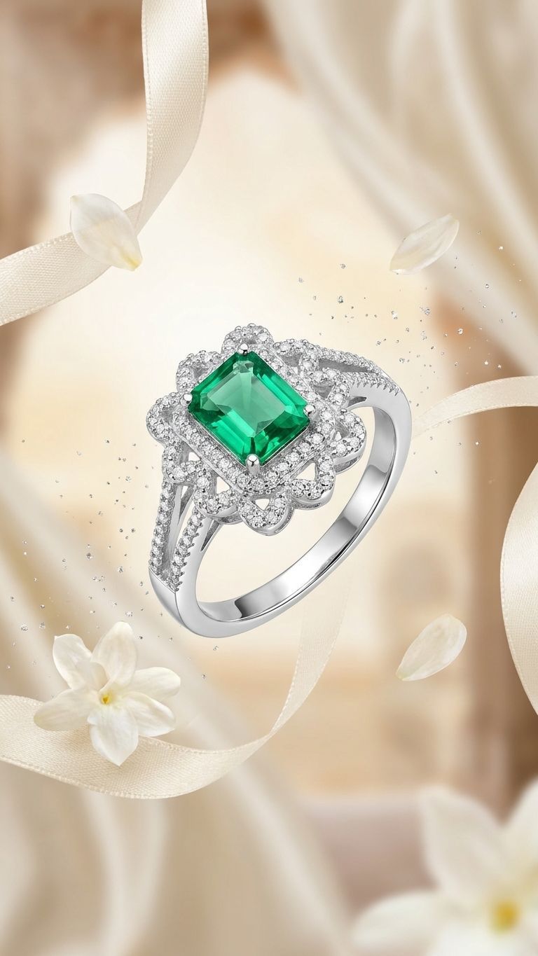 Emerald Ring view 4 — Rings in 92.5 Sterling Silver