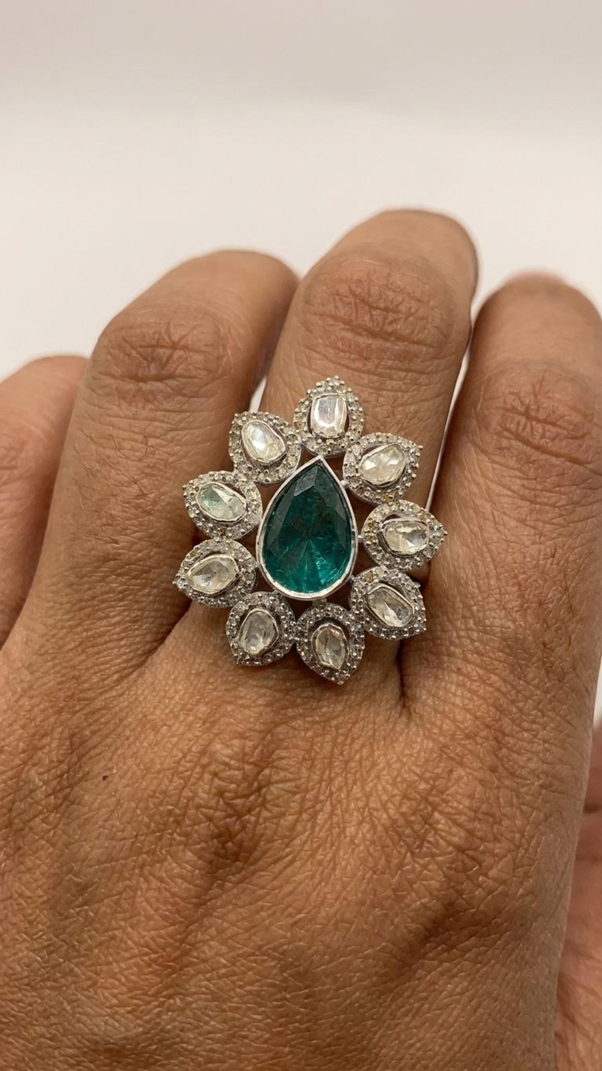 Diamond Polki Ring view 4 — Rings in 92.5 Sterling Silver