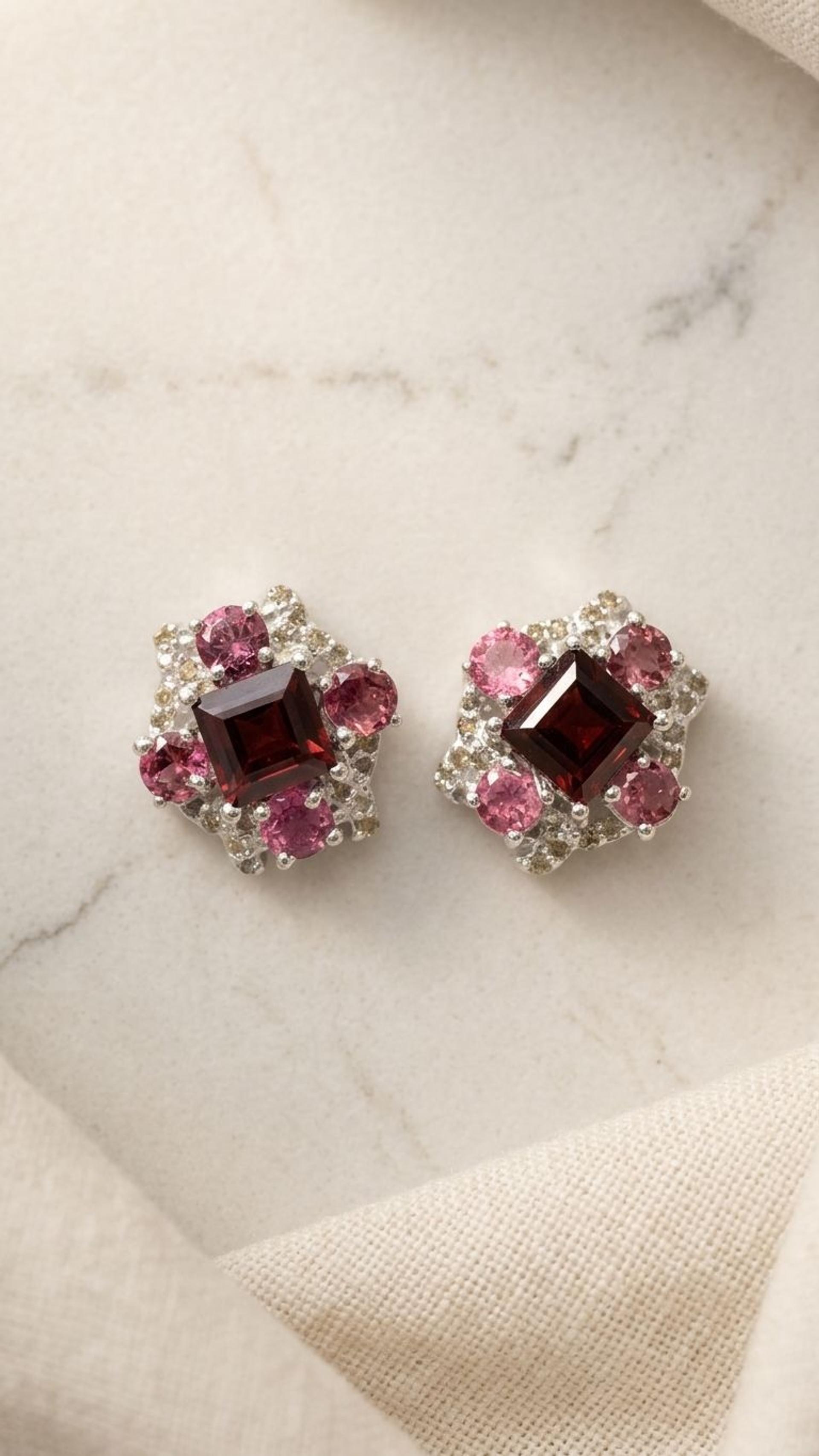 Garnet Tourmaline Stud view 2 — Studs in 92.5 Sterling Silver
