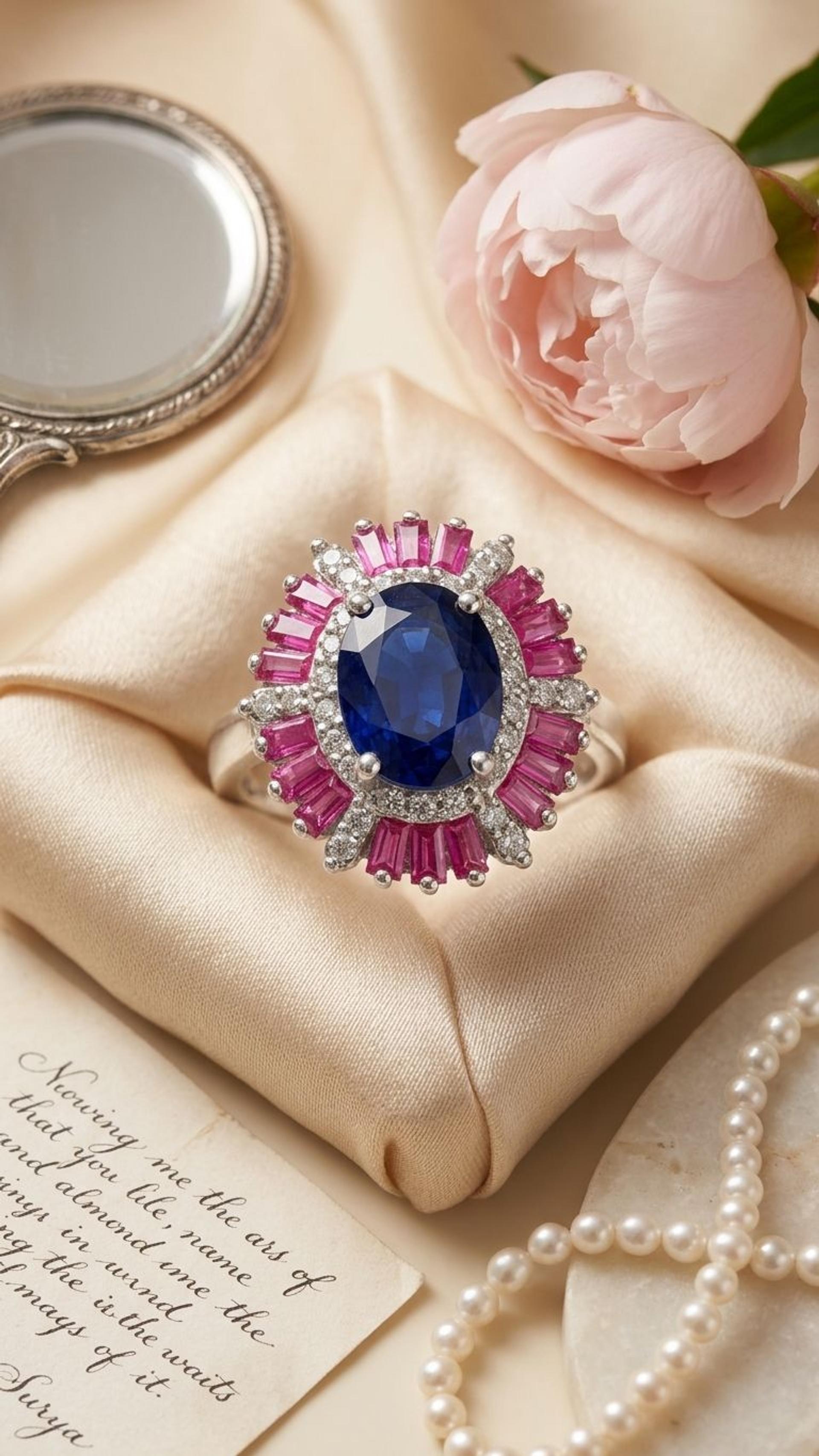Blue Sapphire Ruby Ring view 3 — Rings in 92.5 Sterling Silver
