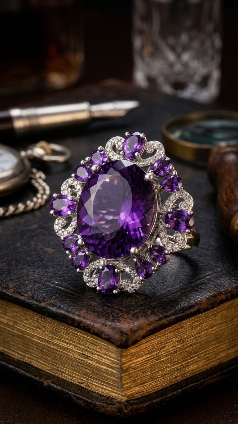 Amethyst Ring view 2 — Rings in 92.5 Sterling Silver