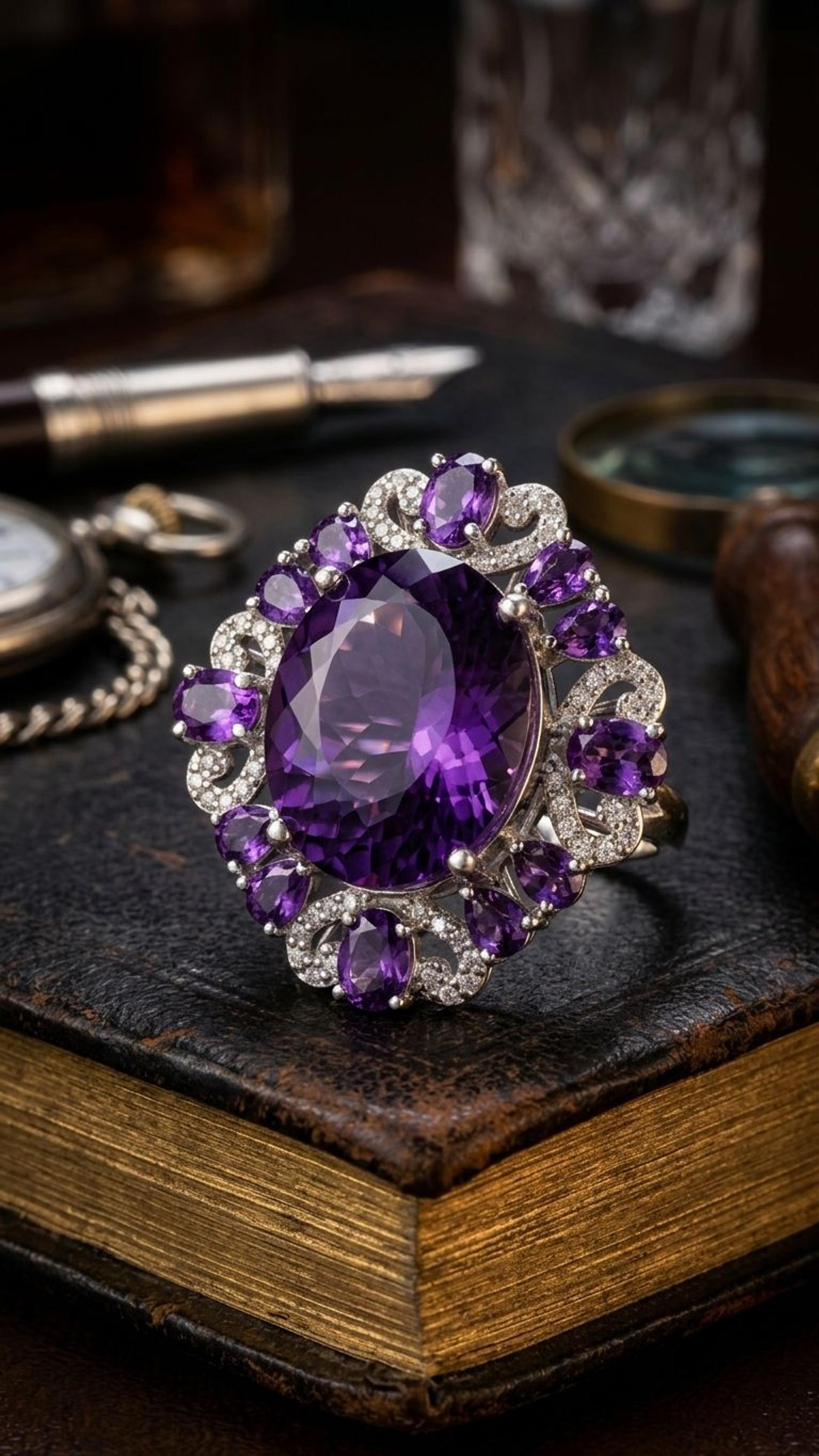 Amethyst Ring view 2 — Rings in 92.5 Sterling Silver