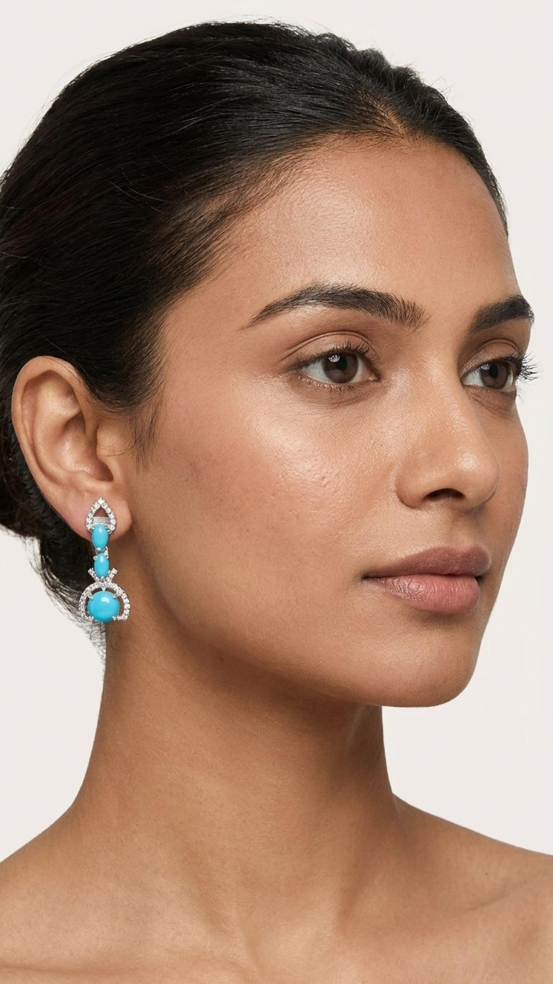 Turquoise Turquoise Earrings in 92.5 Sterling Silver — Surya Jewellers Jaipur