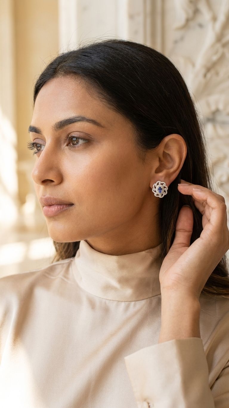 Tanzanite Stud view 2 — Studs in 92.5 Sterling Silver