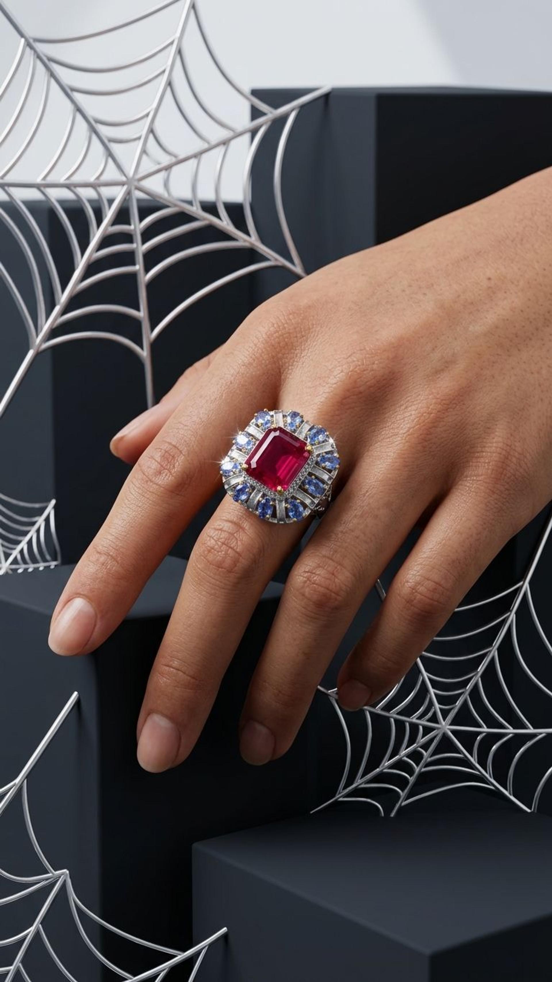 Ruby Tanzanite Ring view 2 — Rings in 92.5 Sterling Silver