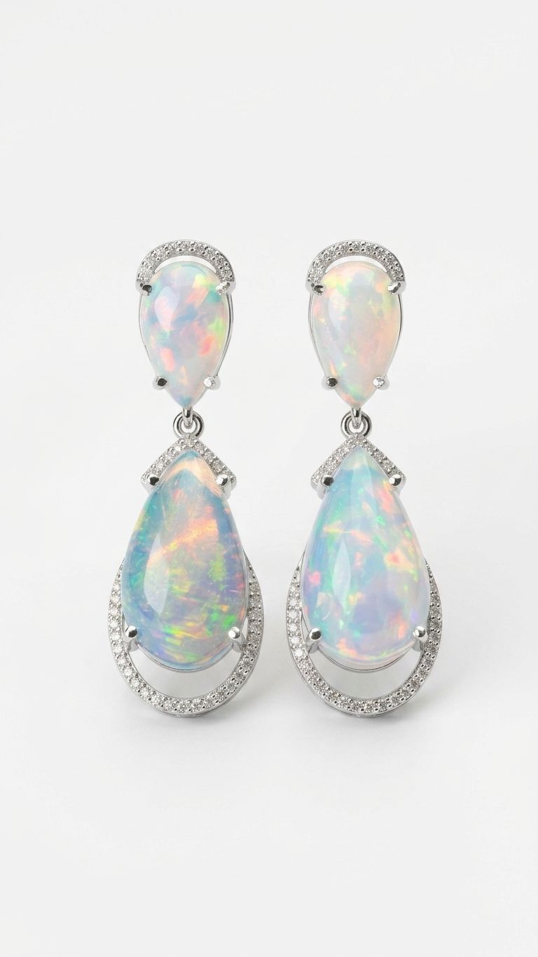Opal Earrings view 3 — Earrings in 92.5 Sterling Silver