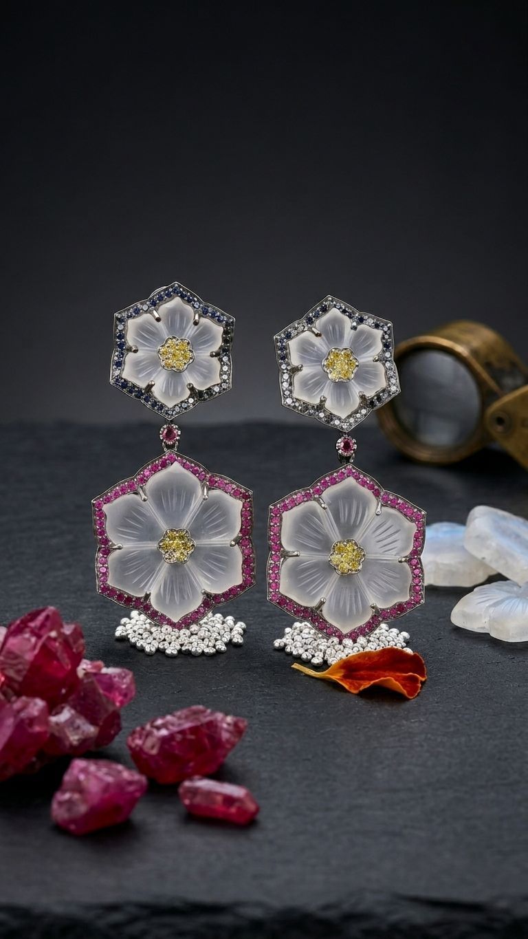 Crystal Ruby Earrings view 3 — Earrings in 92.5 Sterling Silver