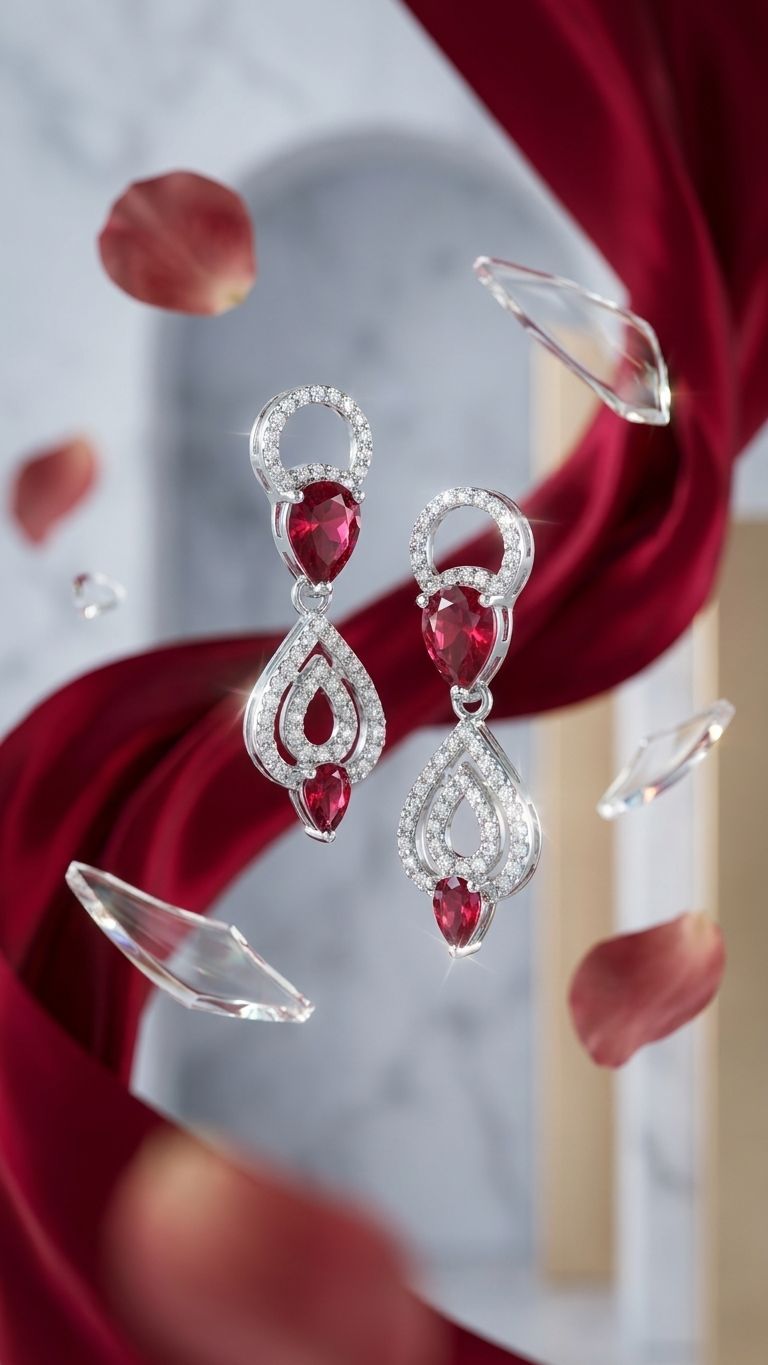 Ruby Earrings view 2 — Earrings in 92.5 Sterling Silver