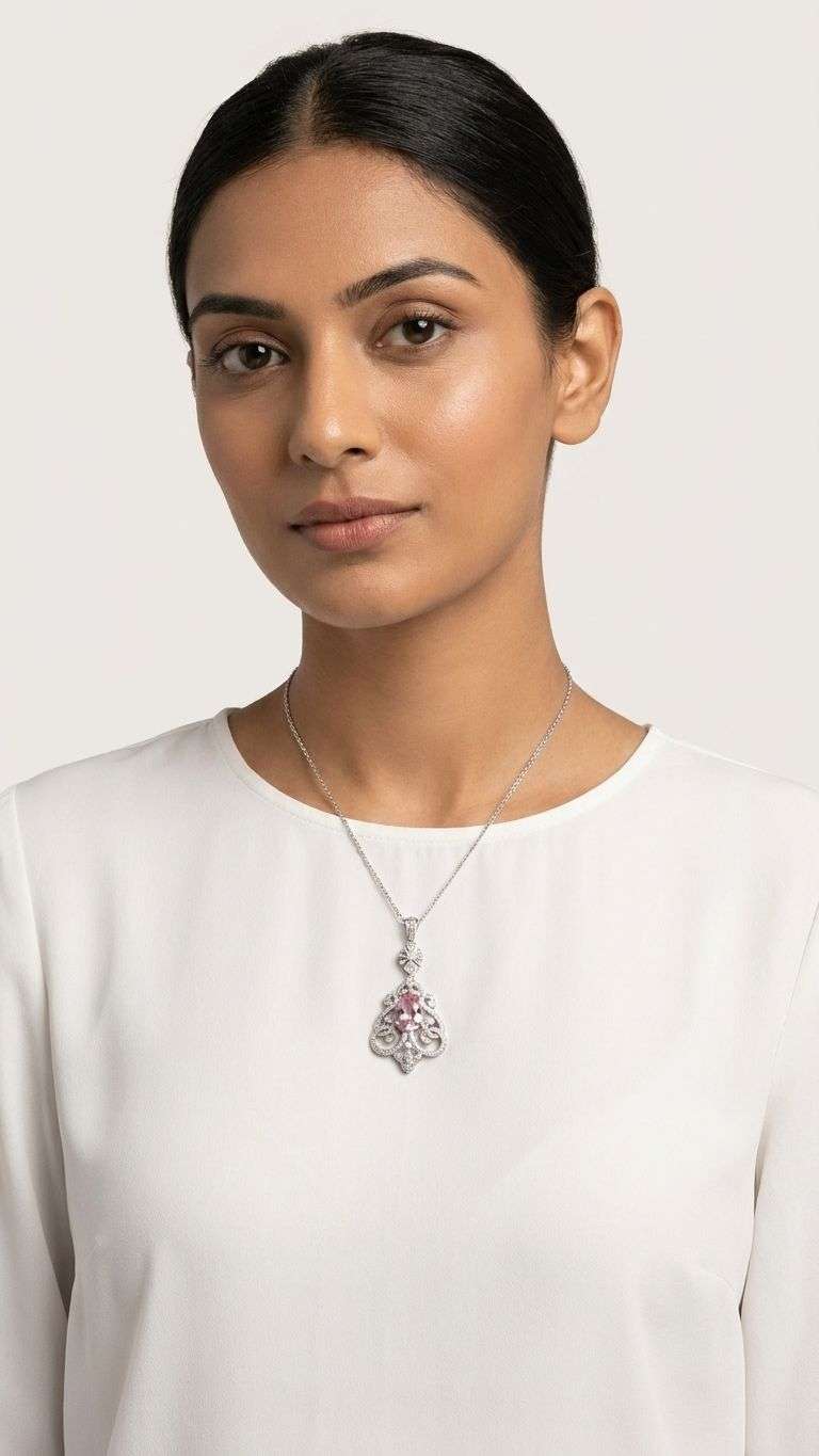 Morganite Stone Pendant in 92.5 sterling silver by Surya Jewellers Jaipur