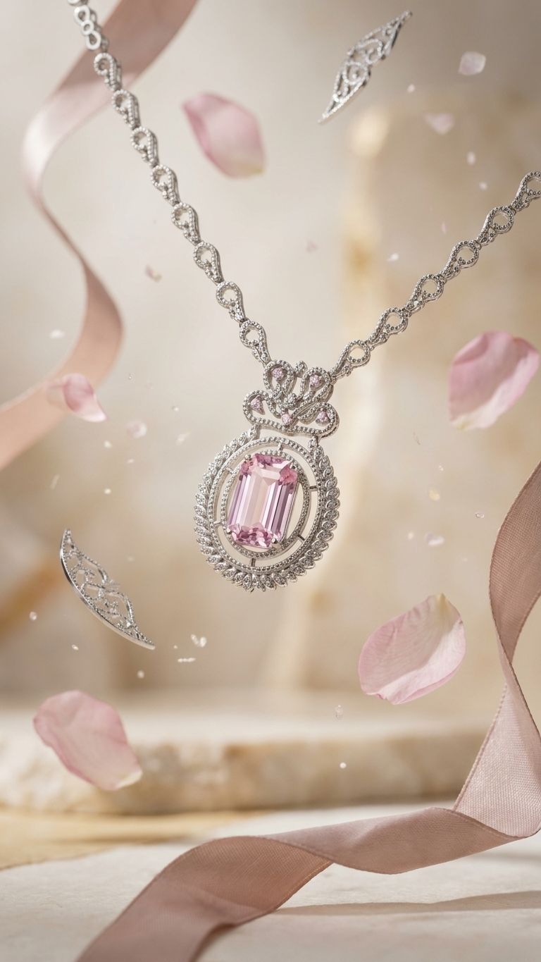 Kunzait Shapphire Necklace view 3 — Necklaces in 92.5 Sterling Silver