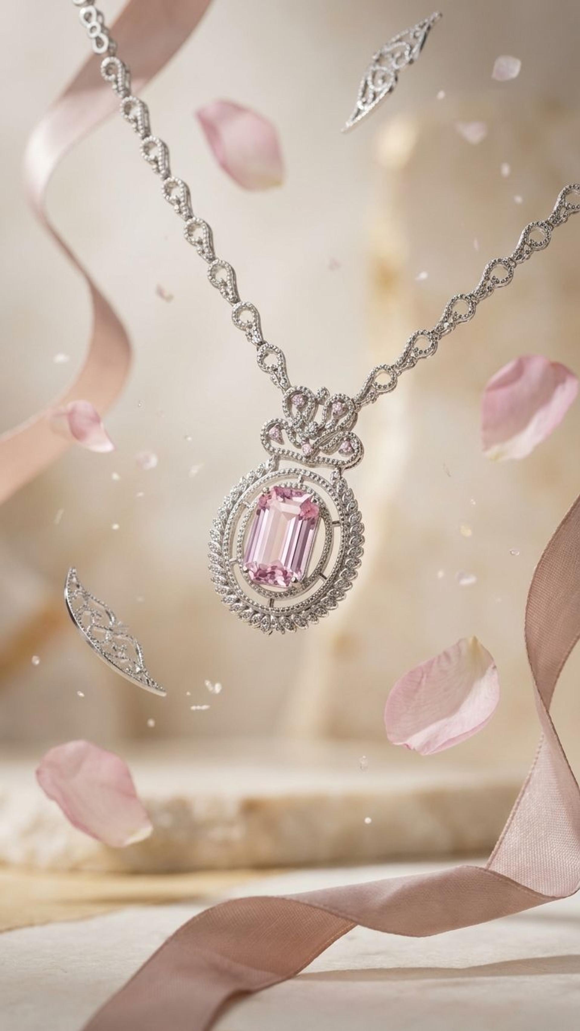 Kunzite Sapphire Necklace view 3 — Necklaces in 92.5 Sterling Silver