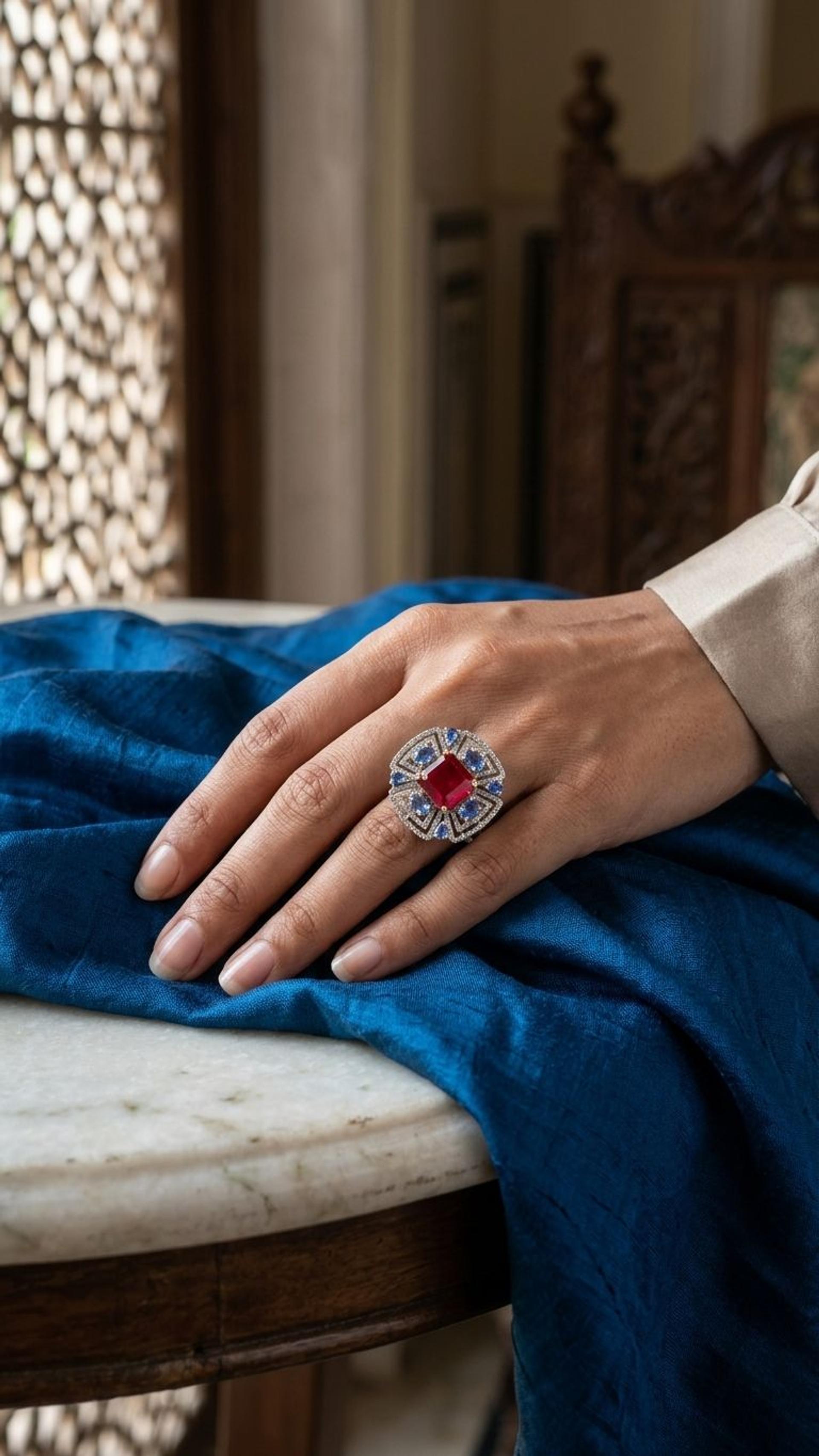 Ruby Tanzanite Ring view 2 — Rings in 92.5 Sterling Silver