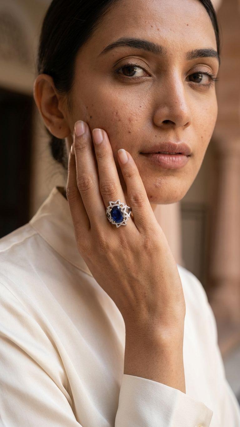 Sapphire Blue Sapphire Defuse Ring in 92.5 Sterling Silver — Surya Jewellers Jaipur