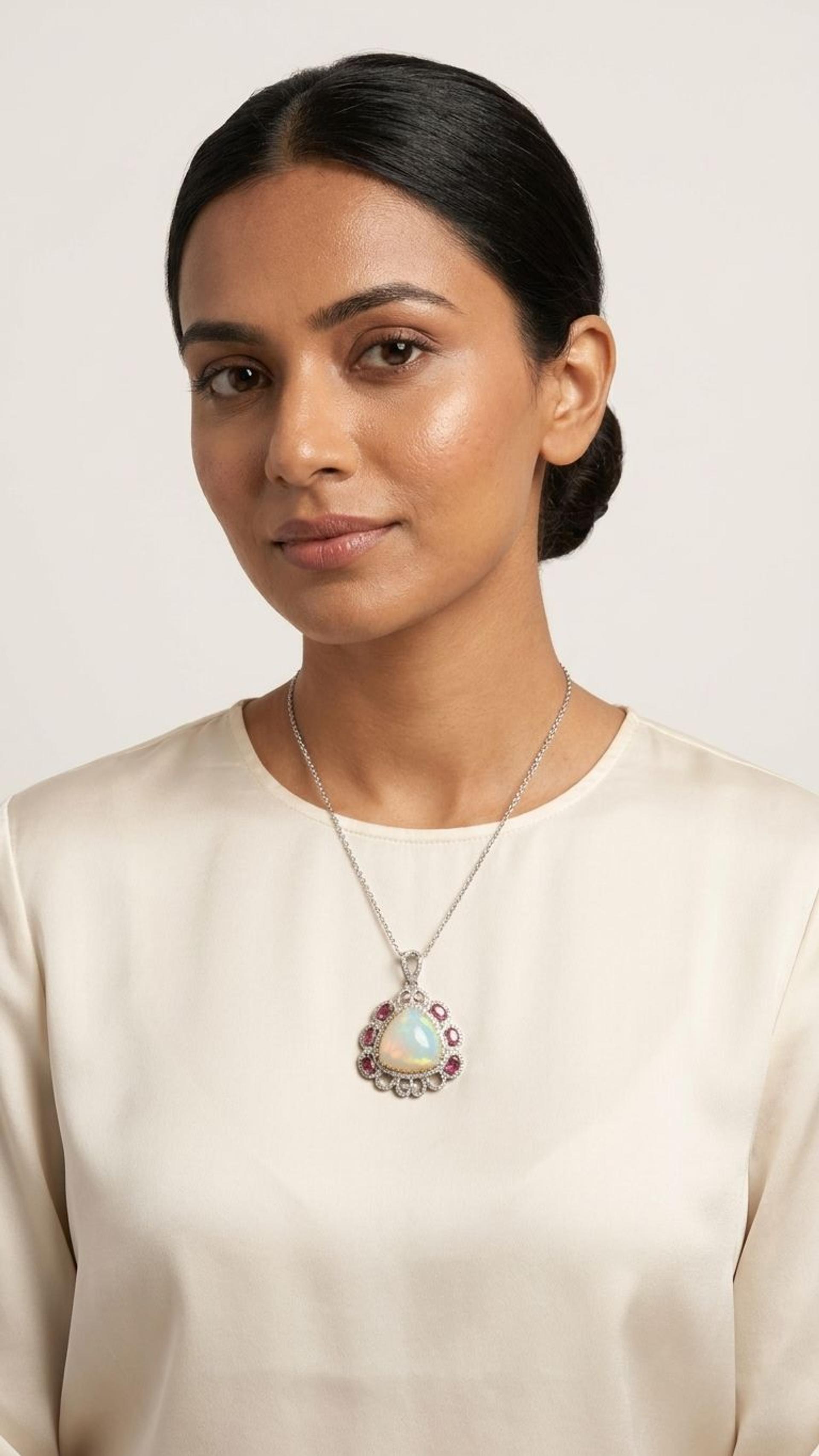 Ruby Ruby Lite White Opal Pendant in 92.5 Sterling Silver — Surya Jewellers Jaipur