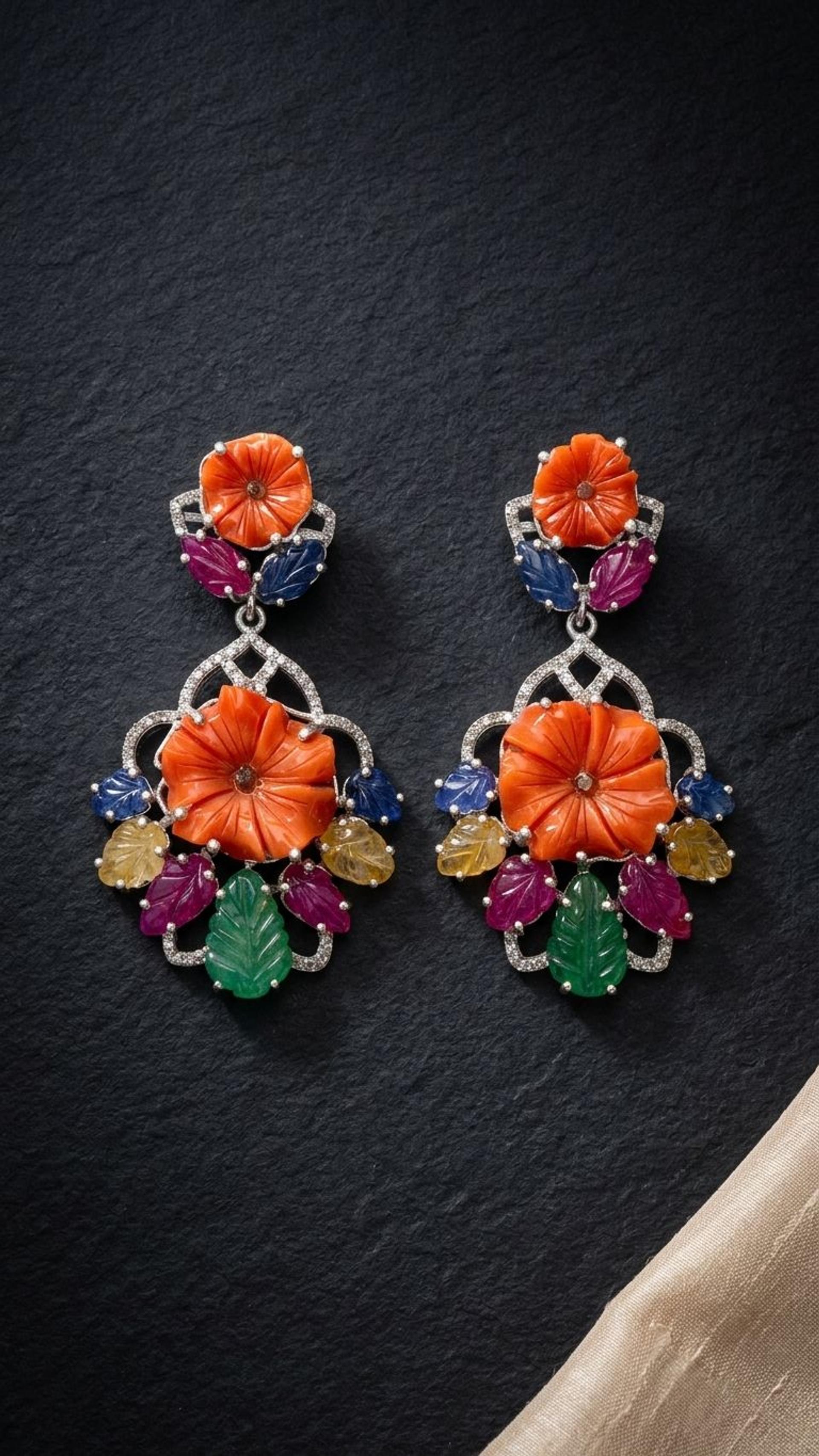Coral Multi Sapphire Earrings view 4 — Earrings in 92.5 Sterling Silver