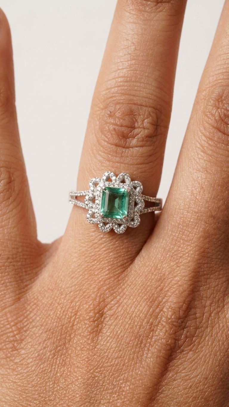 Emerald Ring view 2 — Rings in 92.5 Sterling Silver