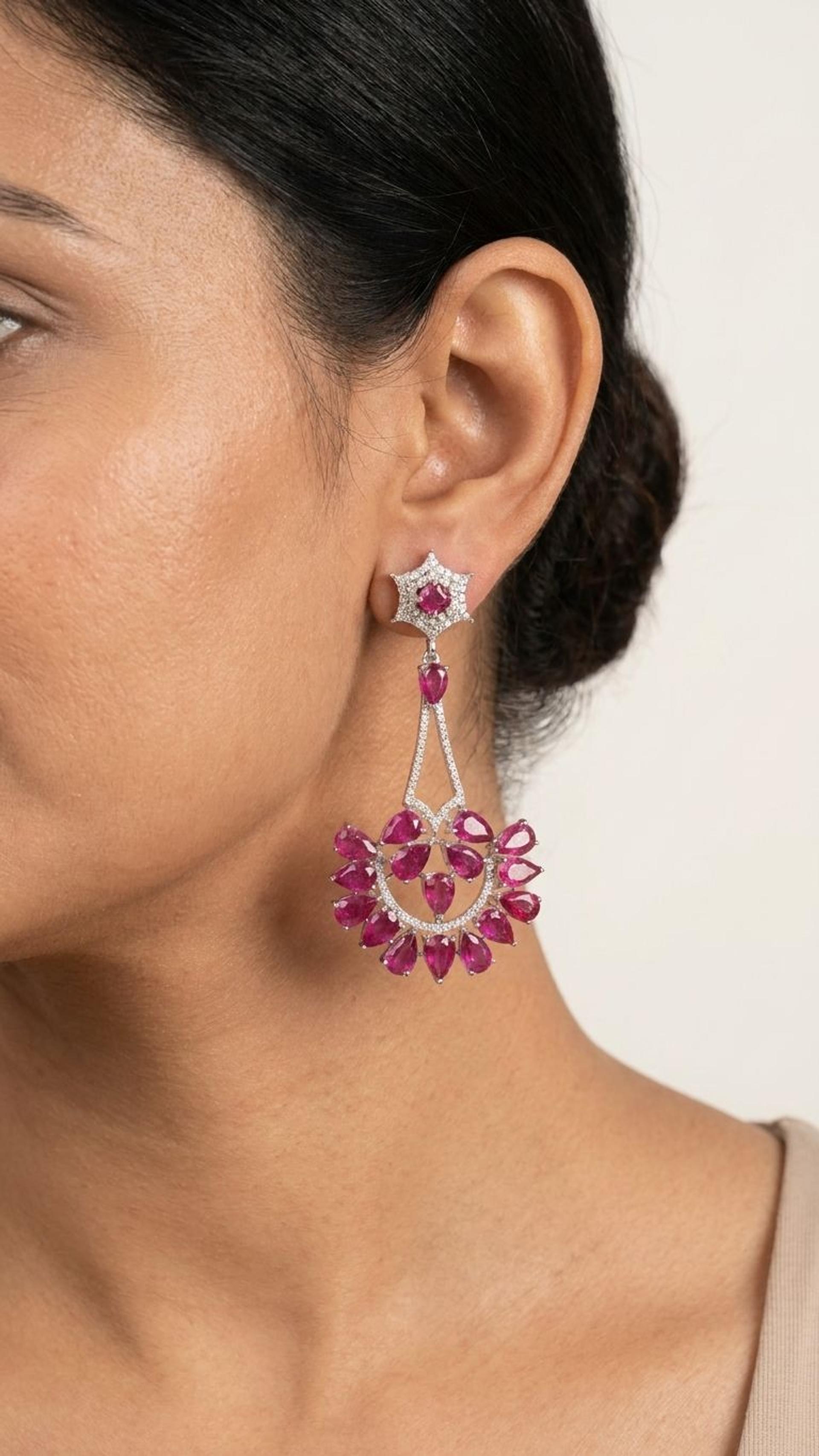 Ruby Earrings view 2 — Earrings in 92.5 Sterling Silver