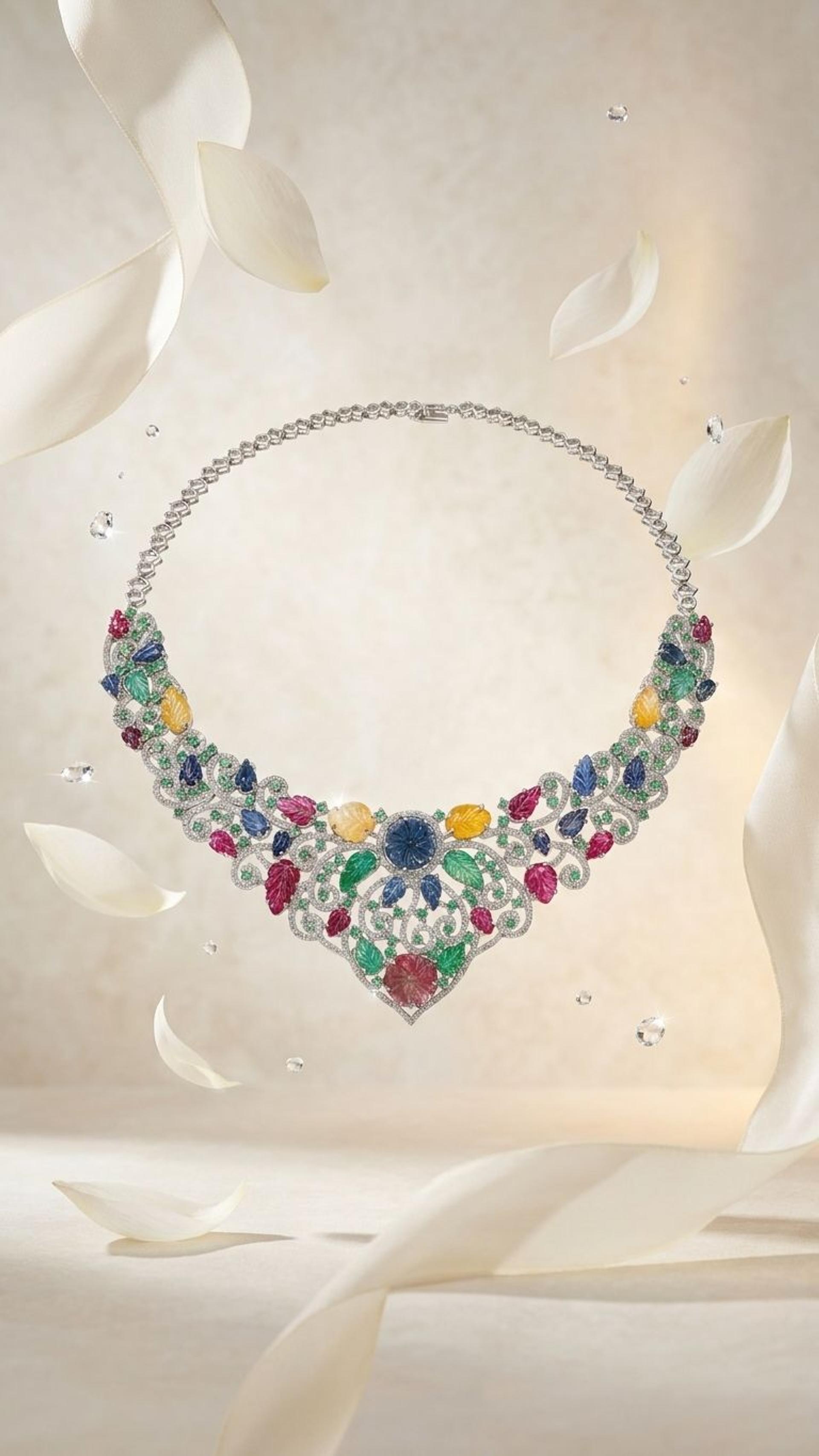 Emerald Multi Sapphire Necklace view 3 — Necklaces in 92.5 Sterling Silver