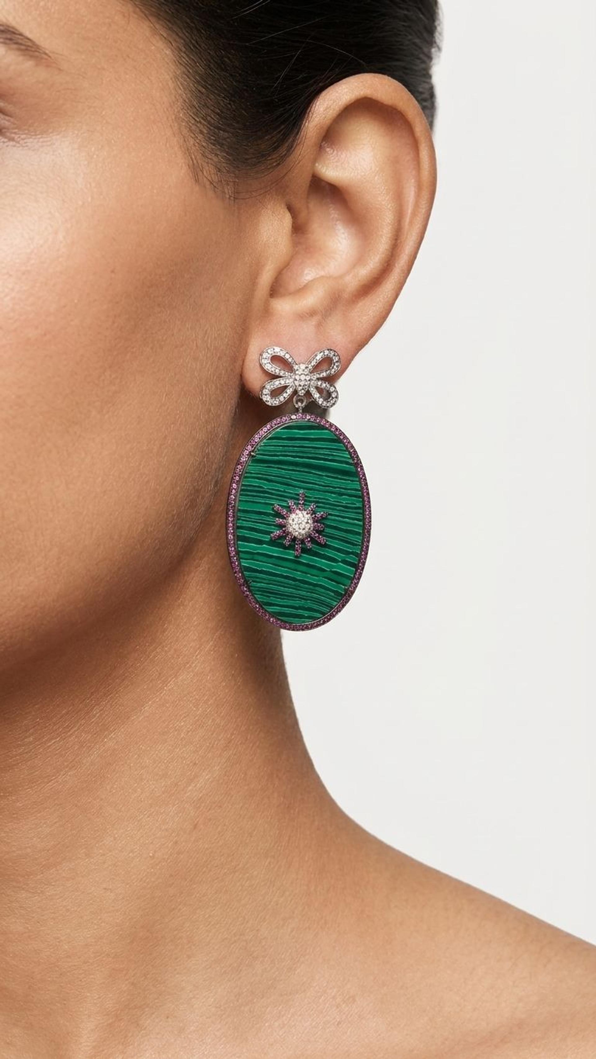 Ruby S Malachite Earrings view 3 — Earrings in 92.5 Sterling Silver