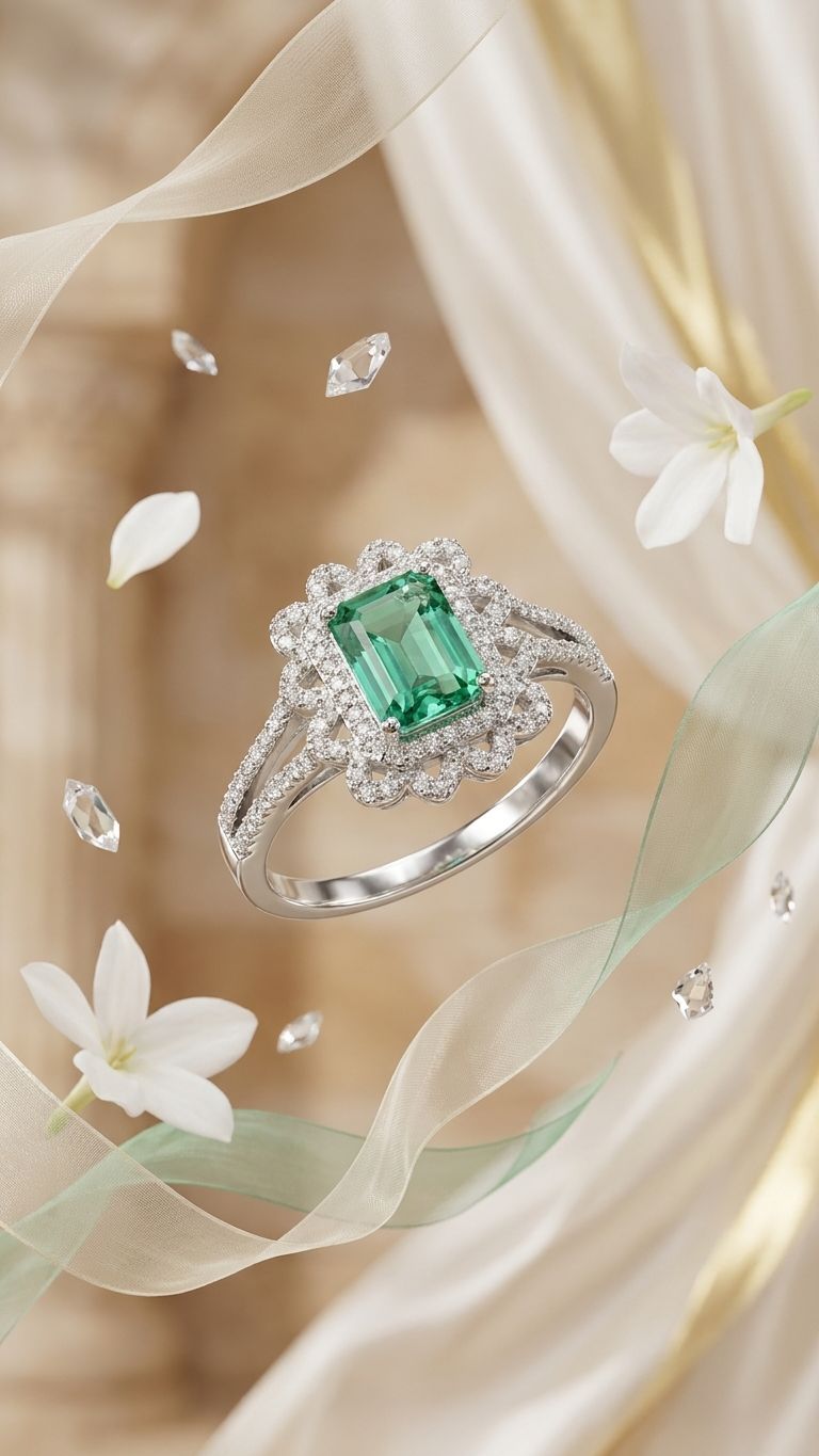 Emerald Ring view 3 — Rings in 92.5 Sterling Silver