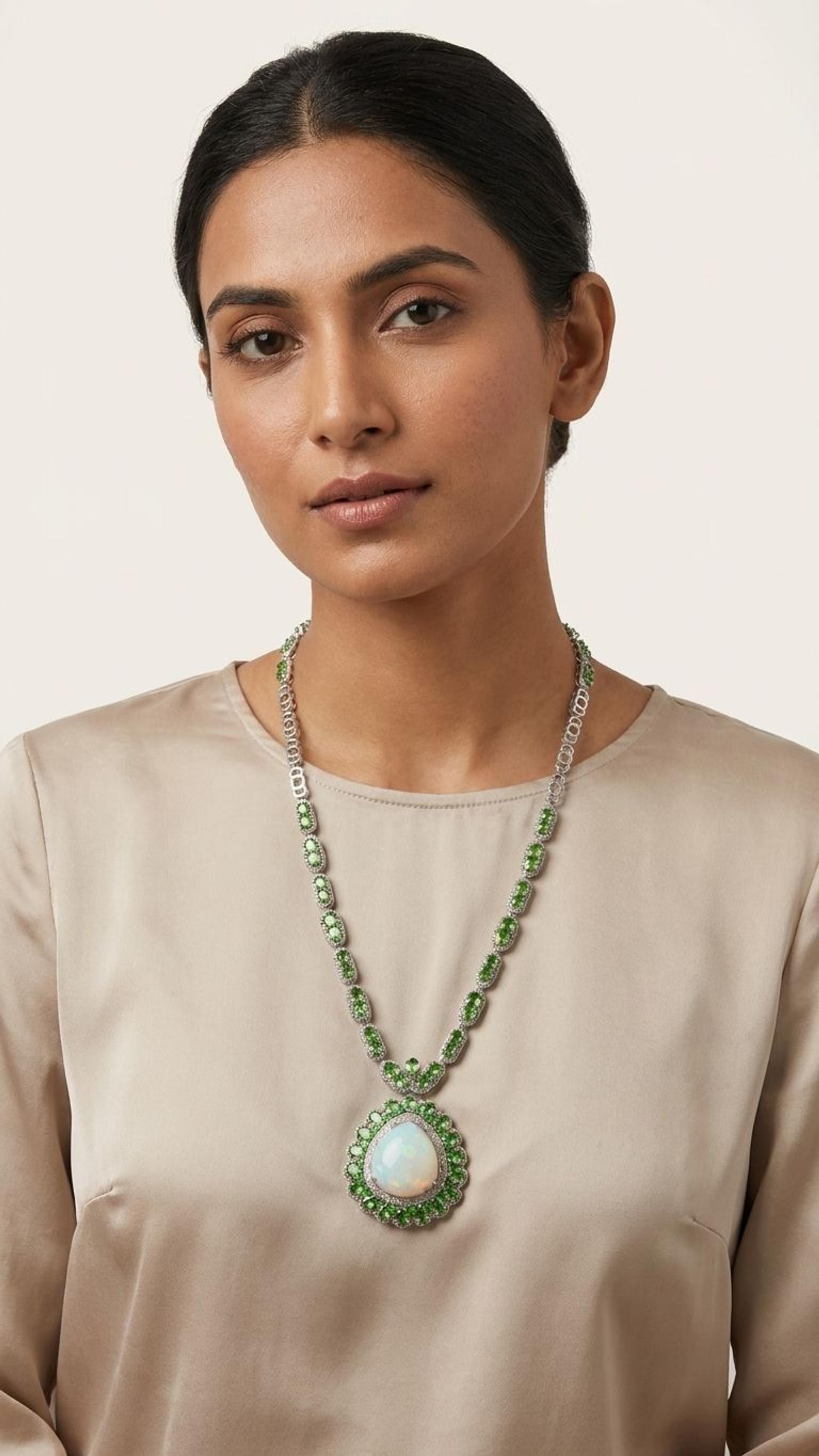 Opal Tsavorite Necklace view 3 — Necklaces in 92.5 Sterling Silver