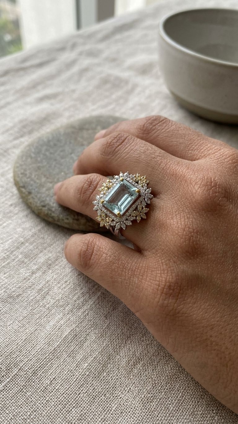 Aquamarine Ring view 3 — Rings in 92.5 Sterling Silver