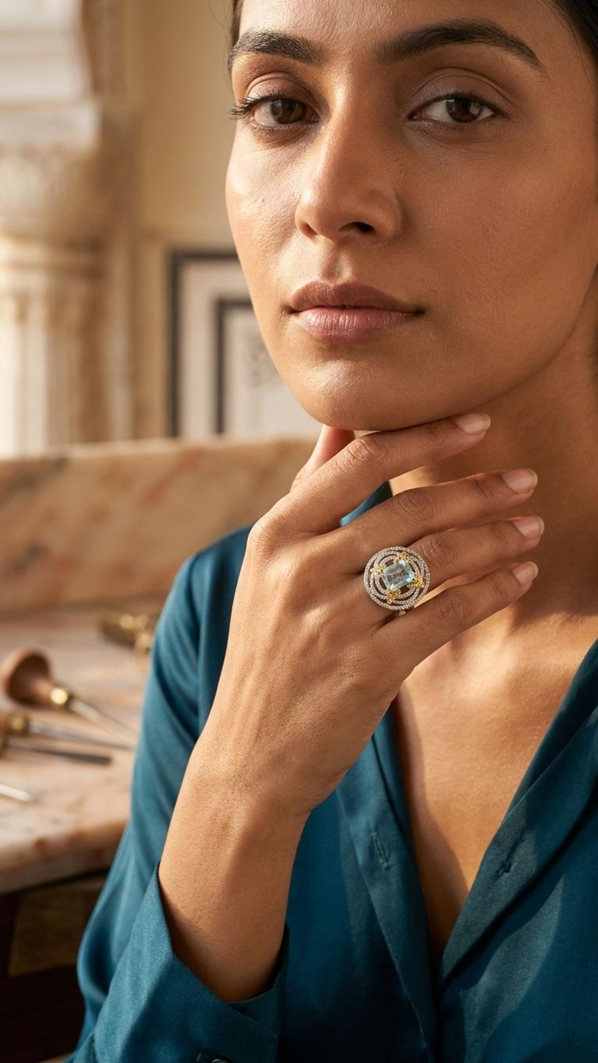 Aquamarine Ring view 2 — Rings in 92.5 Sterling Silver
