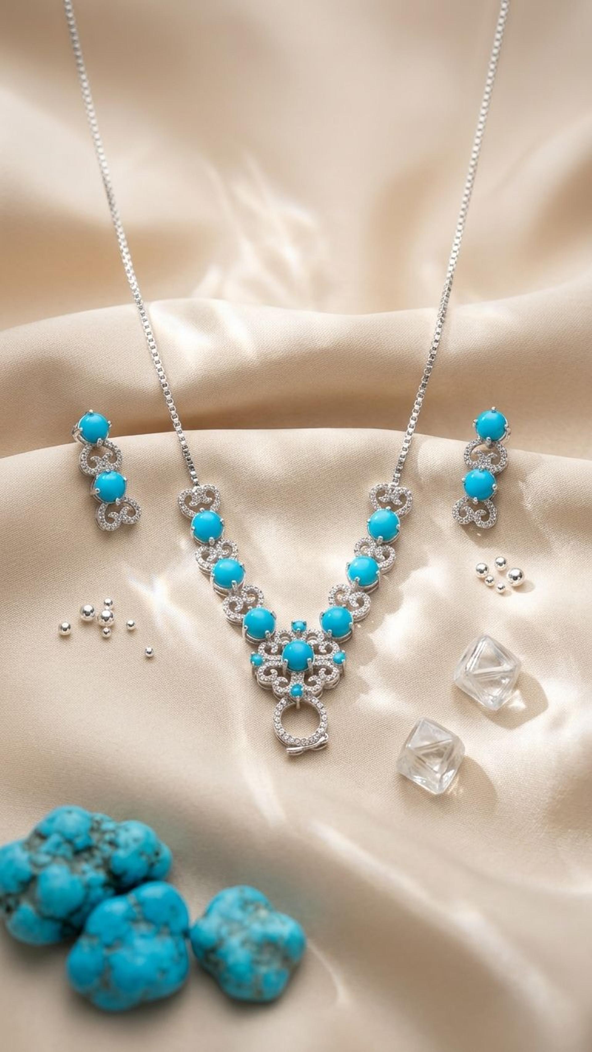Turquoise Necklace view 3 — Necklaces in 92.5 Sterling Silver