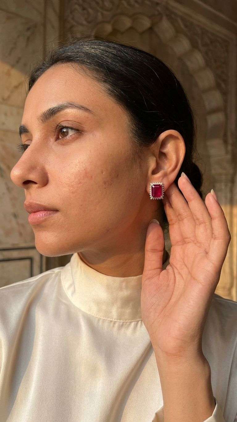 Ruby Stud in 92.5 sterling silver by Surya Jewellers Jaipur