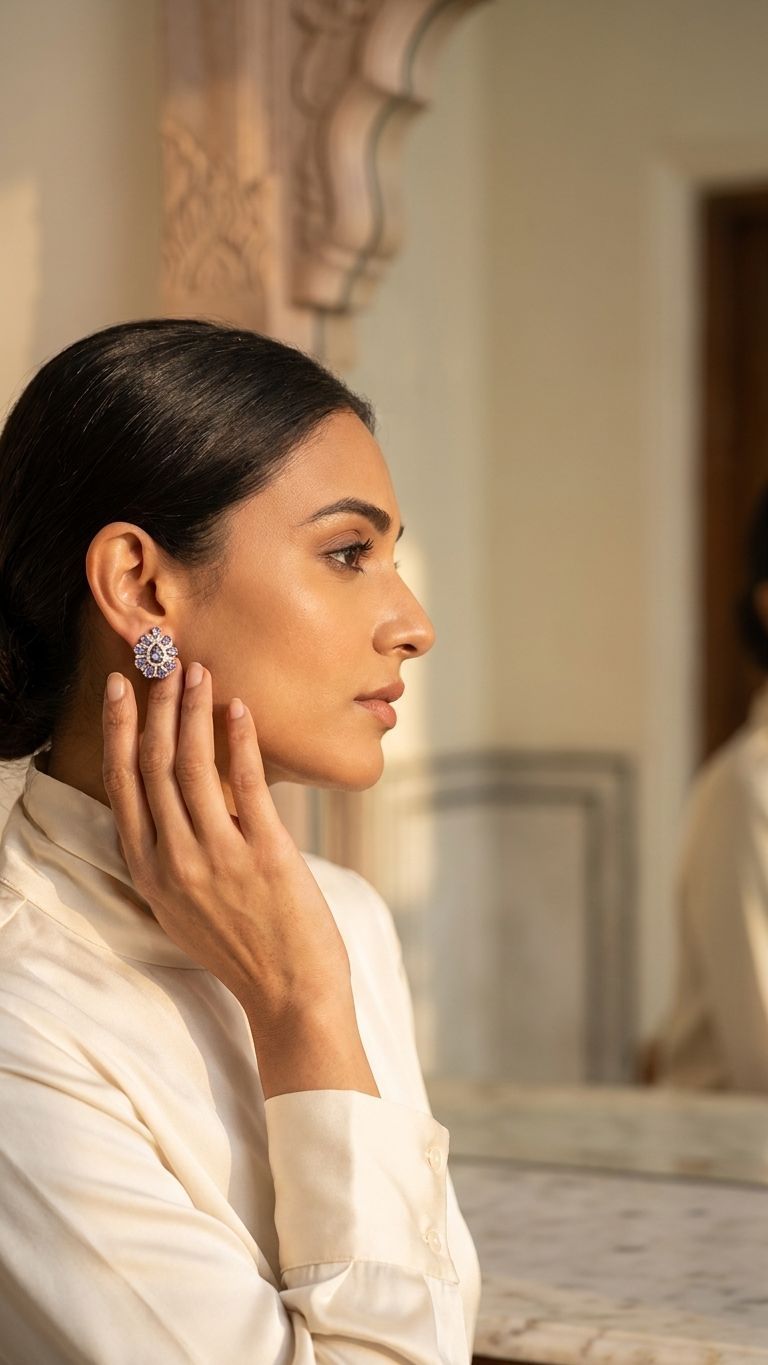 Tanzanite Stud view 3 — Studs in 92.5 Sterling Silver