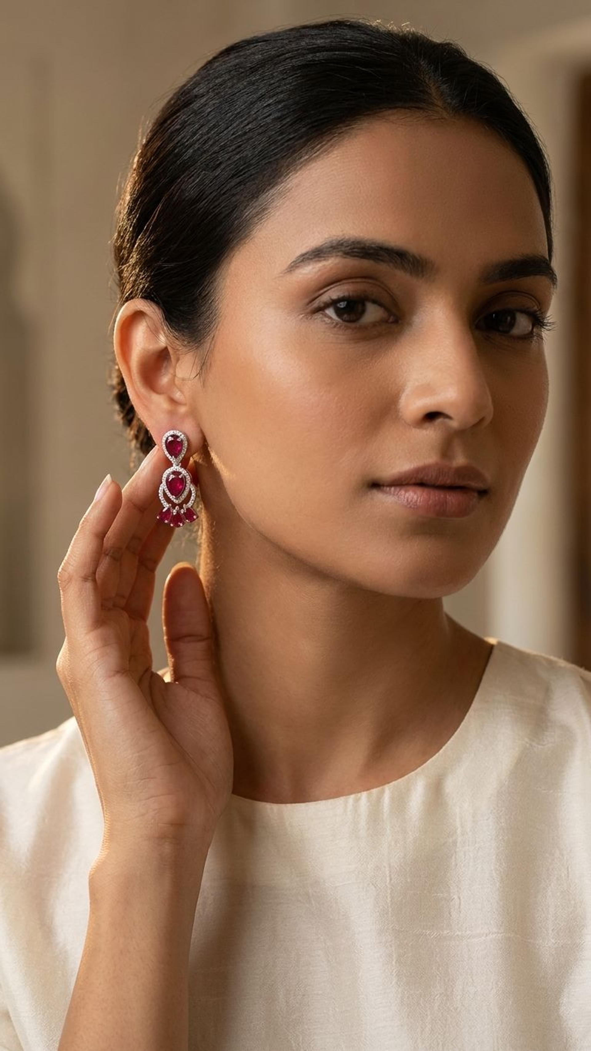 Ruby Earrings view 4 — Earrings in 92.5 Sterling Silver